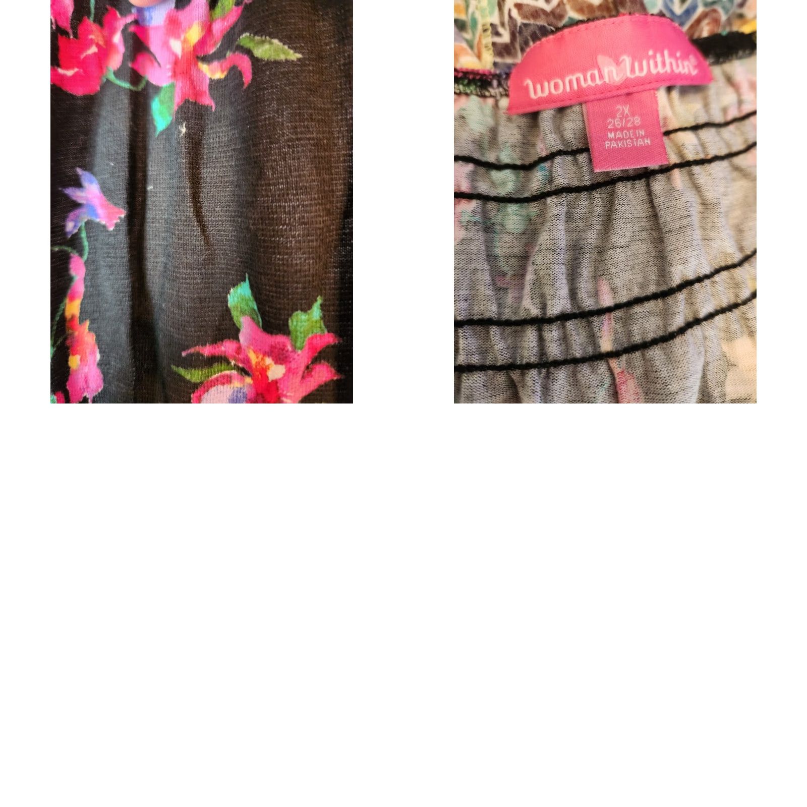 Vintage Woman Within Blouse Shirt Tunic 2X Black Floral 3/4 Sleeve V-Neck Plus Size Womens Size XXL / US 16-18 / IT 52-54 - 8 Thumbnail