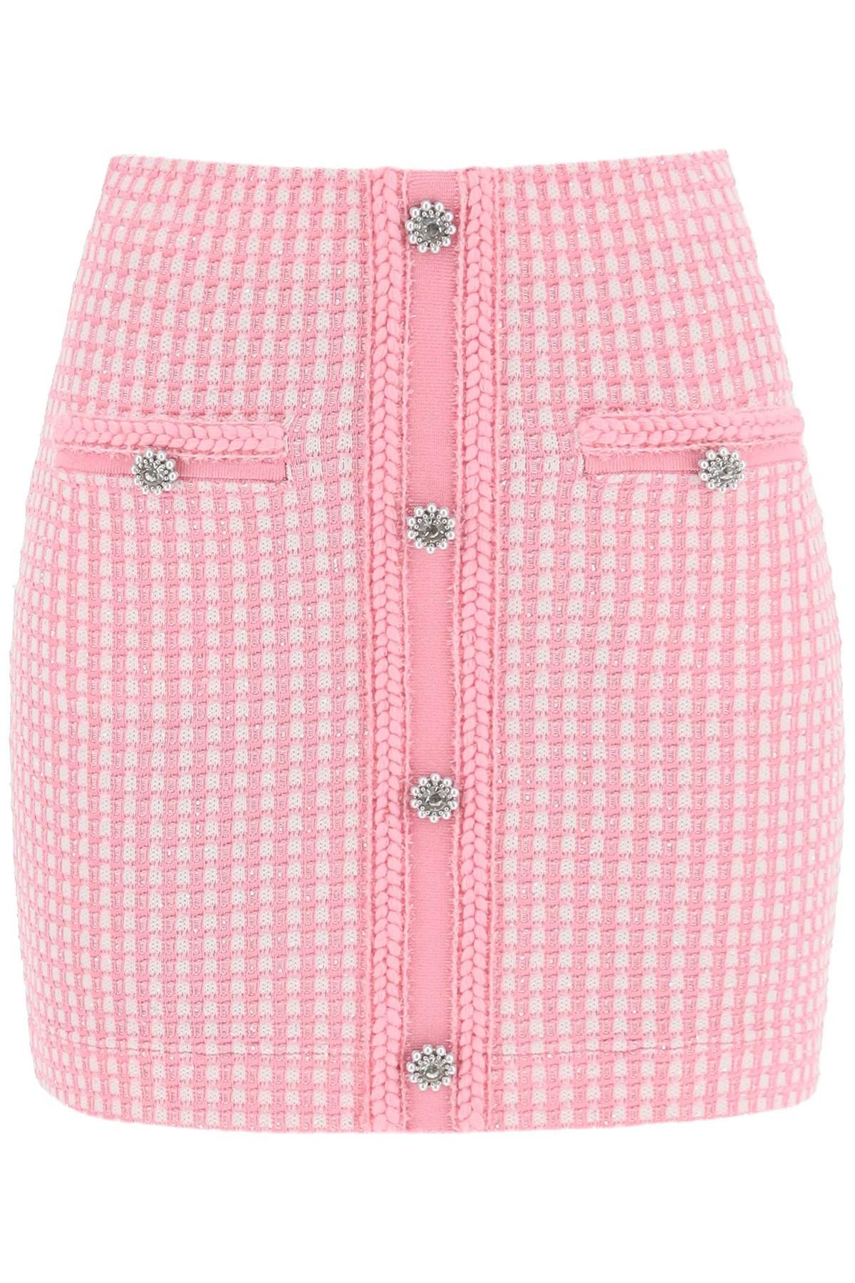 Self Portrait Lurex Knitted Mini Skirt With Diamanté Buttons
