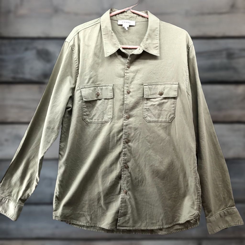 Frame FRAME Long Sleeve Button-Up Shirt Mens L Sage Green Classic Fit Double Pocket Size US L / EU 52-54 / 3 - 1 Thumbnail