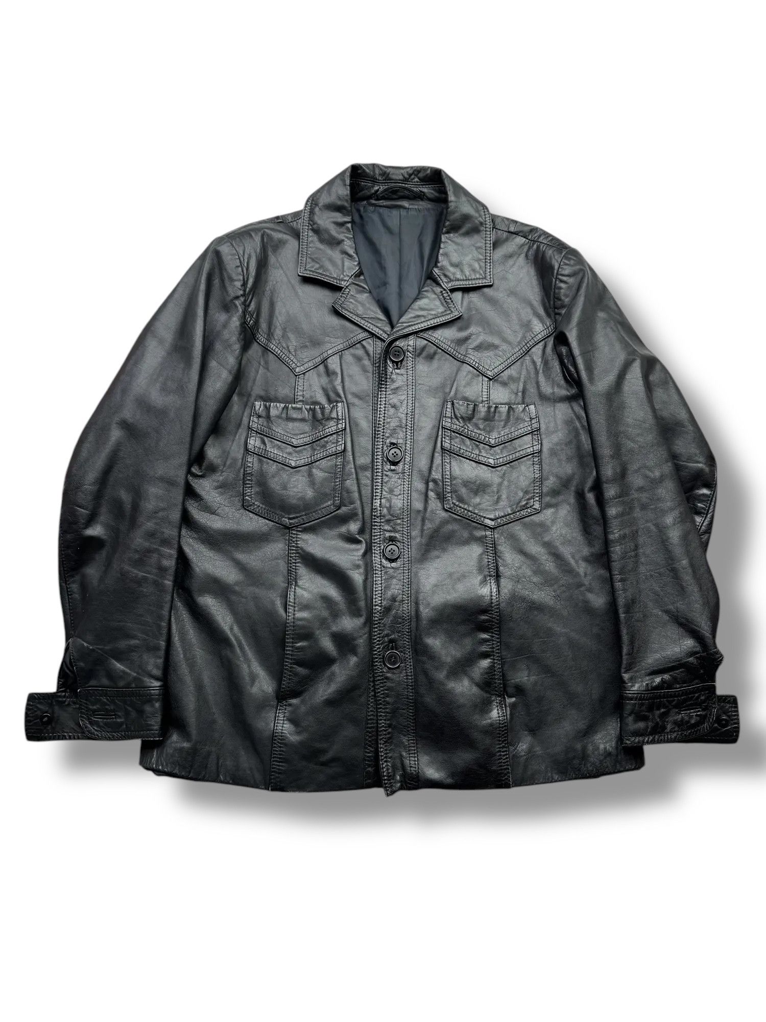 ジャケット・アウター 00s Armani Biker Relief Leather Jacket 2000s Armani Biker Relief Leather Jacket – Dolce Vita Hub