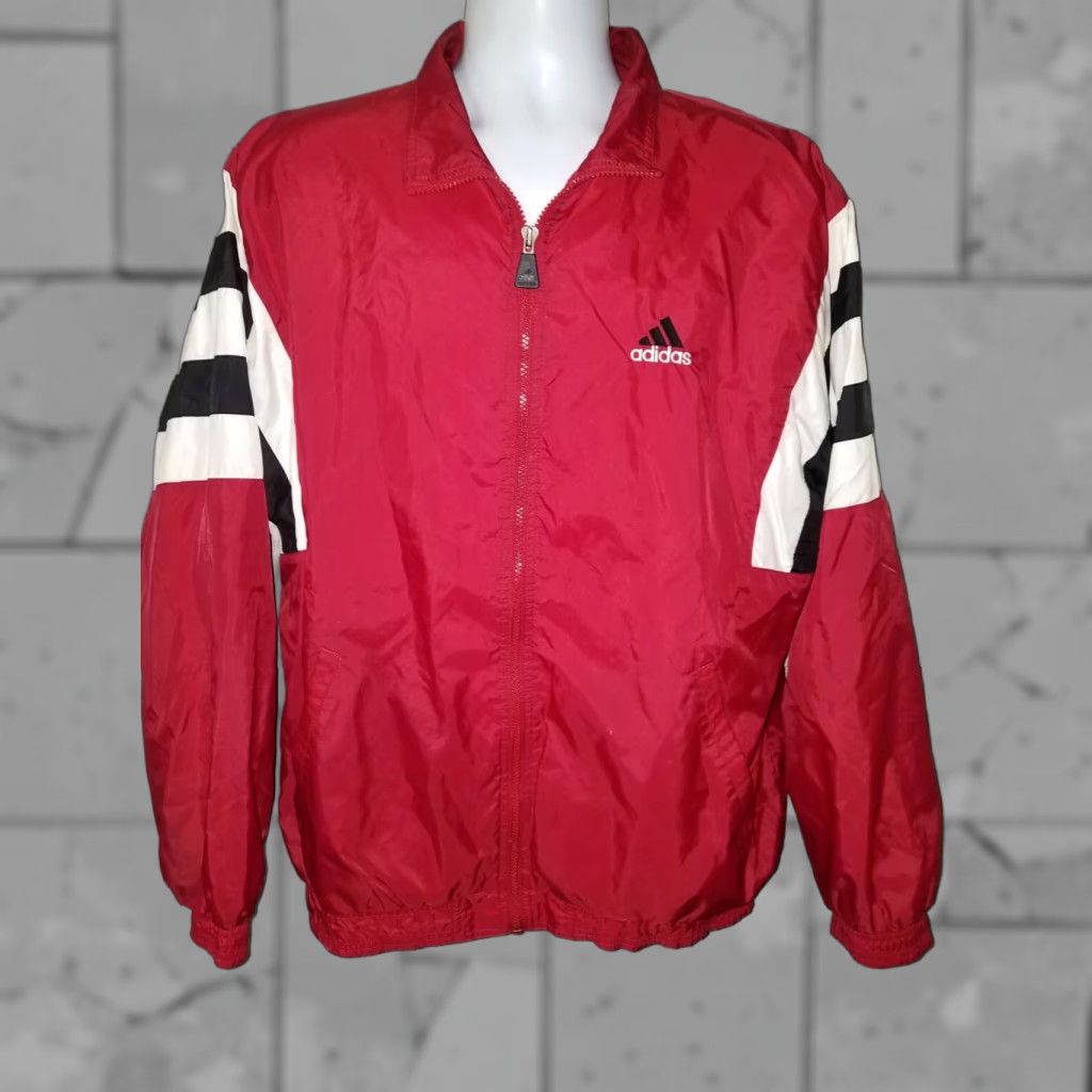 Adidas VINTAGE adidas Windbreaker Jacket Mens L Red/ White/ Black Track Style Polyester Coat Size US L / EU 52-54 / 3 - 1 Thumbnail