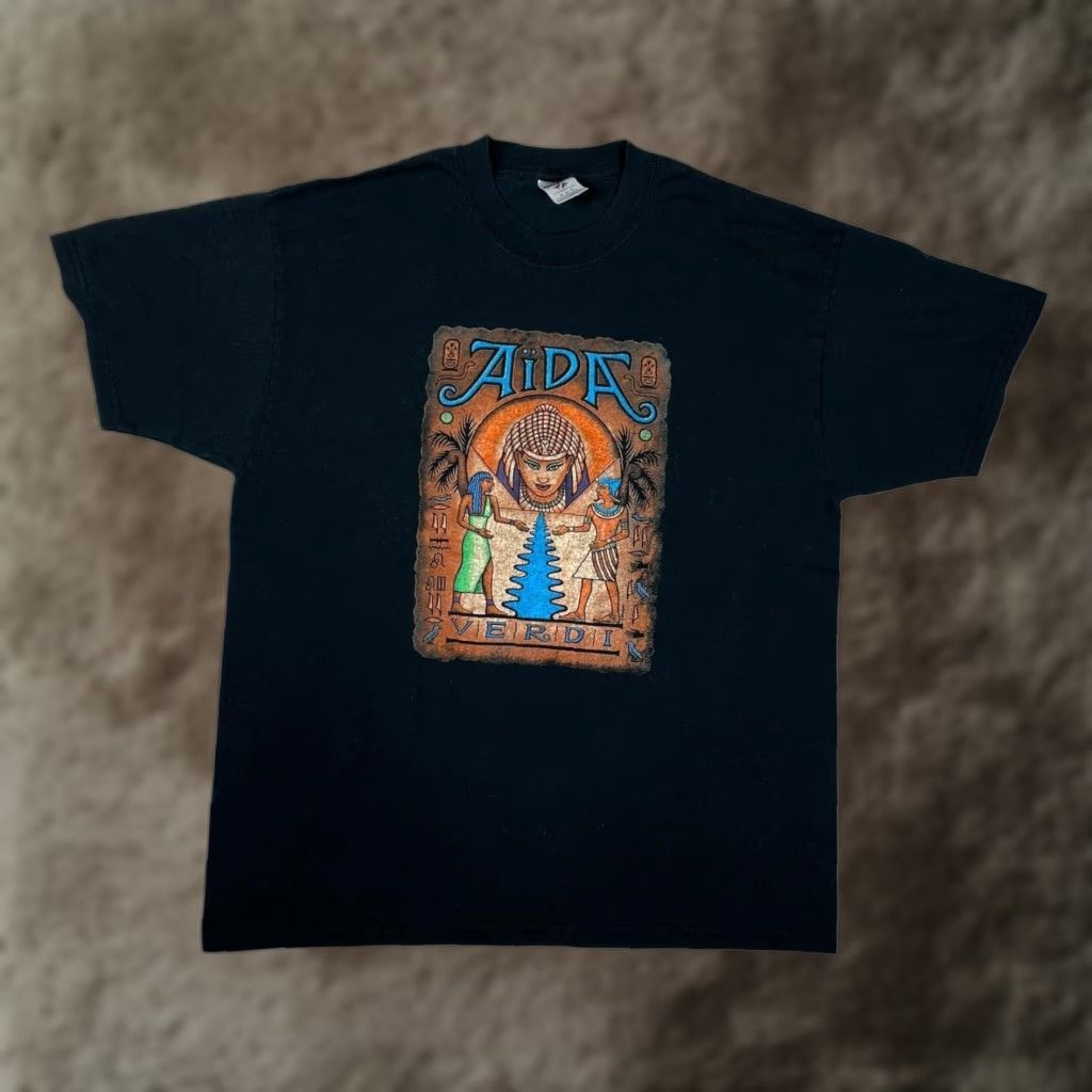 Jerzees VINTAGE Fresno Grand Opera Aida Verdi T-Shirt Mens XL Black Egyptian Graphic Print Crew Neck Short Sleeve | Jerzees Heavyweight Cotton Polyester Size US XL / EU 56 / 4 - 1 Thumbnail