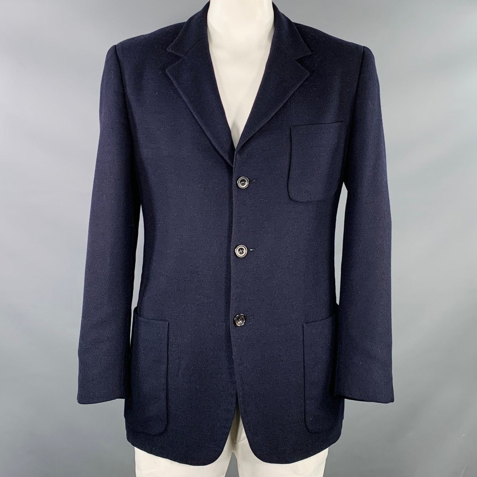 Ermenegildo Zegna Size 42 Navy Cashmere Wool Notch Lapel Jacket Size US L / EU 52-54 / 3 - 1 Thumbnail
