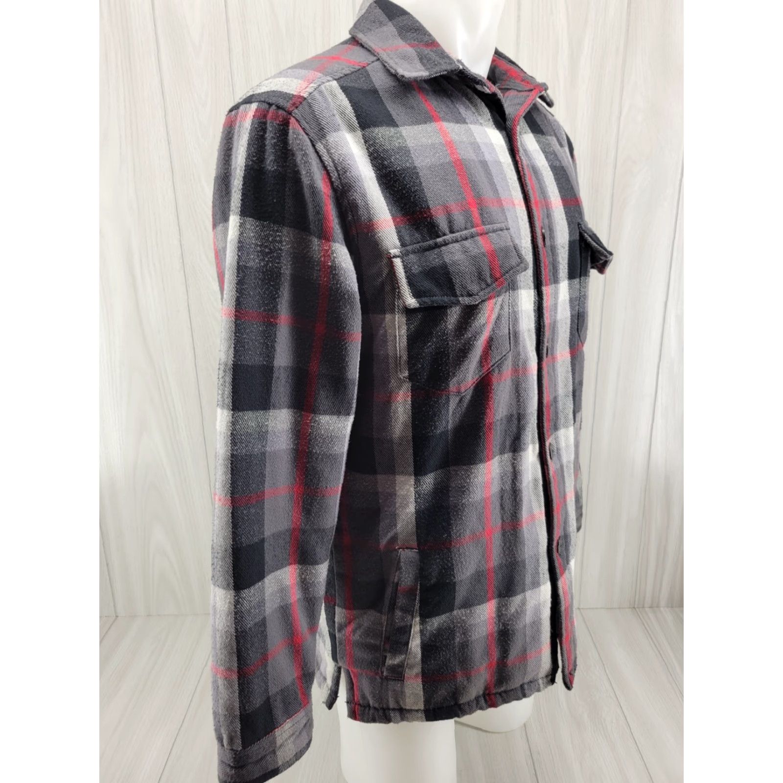 Aeropostale Aeropostale Flannel Jacket Men's Small Sherpa Lined Gray & Black Plaid Shirt Button-Up Hooded Pockets Fall Winter Multicolor Regular Size US S / EU 44-46 / 1 - 4 Thumbnail