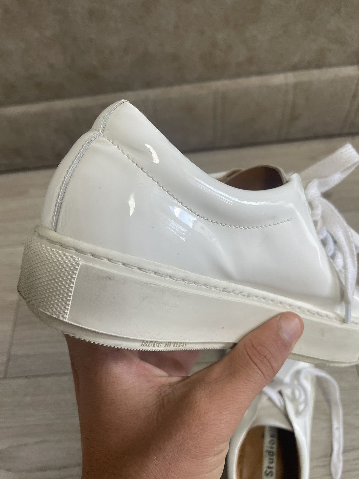 Acne Studios Acne Studios Adriana Patent White Low-Top Sneakers Size US 7 / IT 37 - 13 Thumbnail