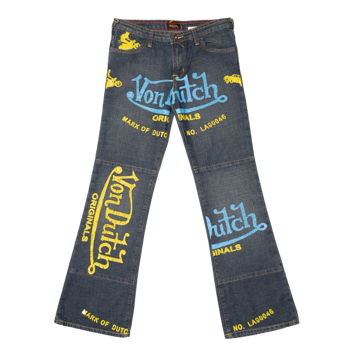 Y2K Von Dutch Low-Waist Bootcut Flared Jeans – Logo Print