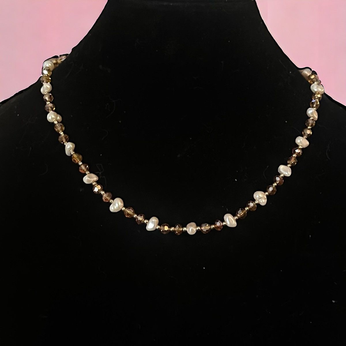 Other Handmade amber crystal bead and freshwater pearl necklace Size ONE SIZE - 1 Thumbnail