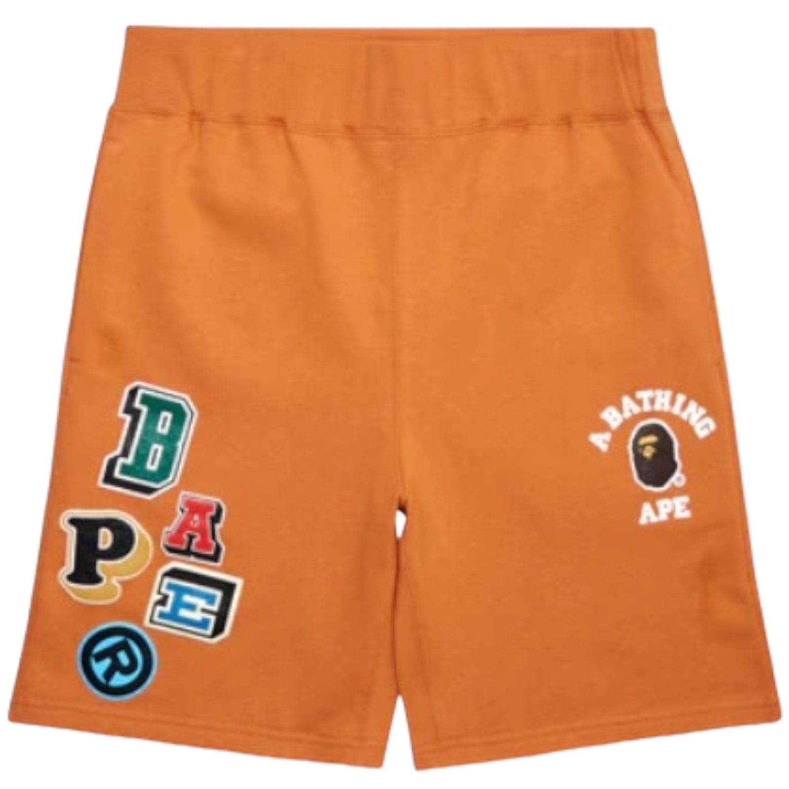 image of Bape Multi Fonts Sweat Shorts in Orange, Men's (Size 38)