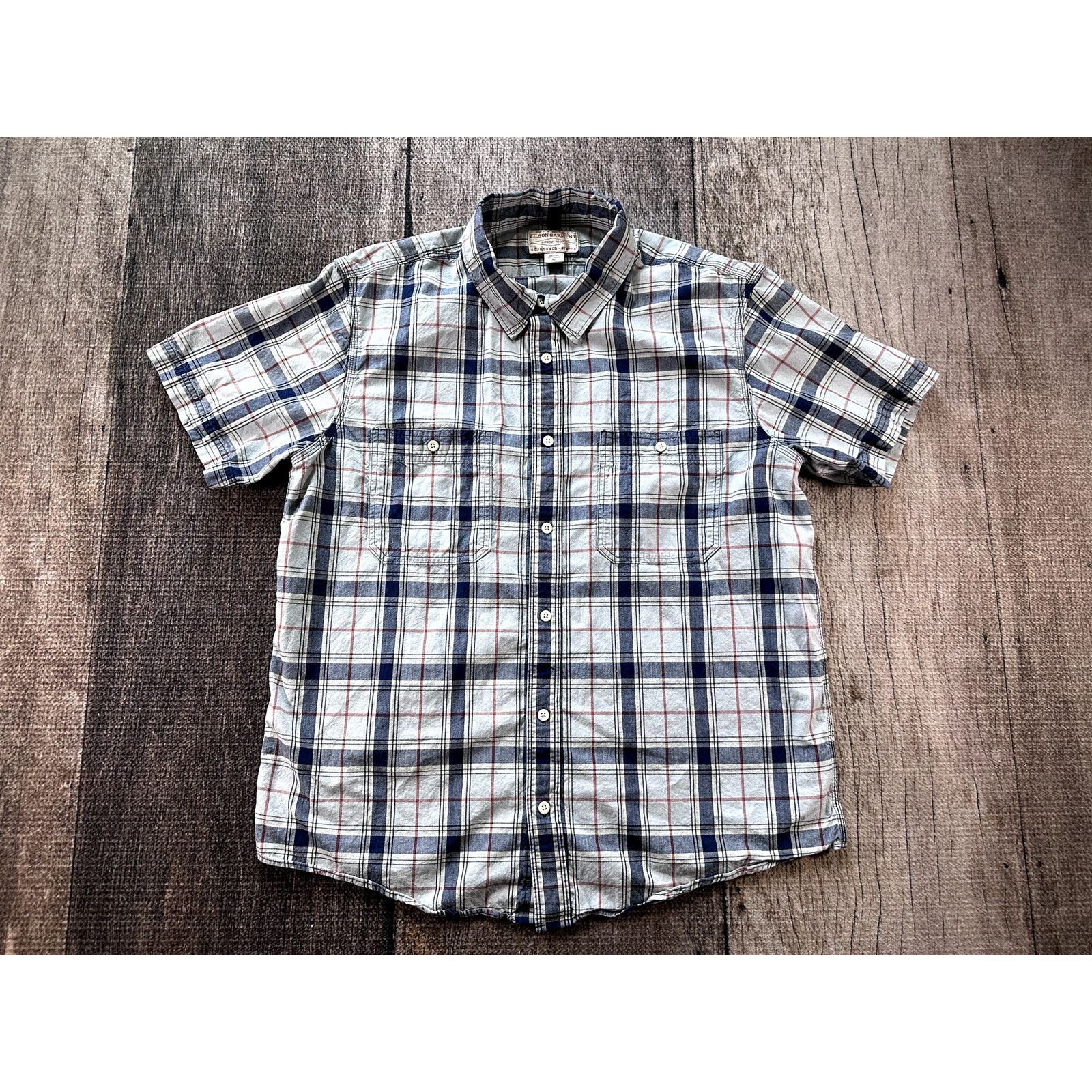 Filson Filson Chambray Shirt Short Sleeve Men's XL Blue Plaid Red Size US XL / EU 56 / 4 - 1 Thumbnail