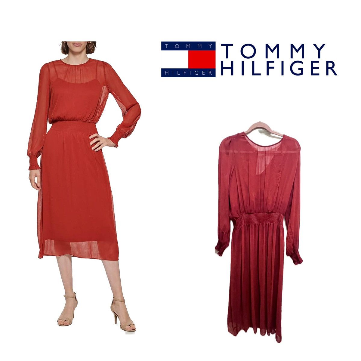 Tommy Hilfiger Tommy Hilfiger Women's Sintched Waist Midi Dress Scarlet MED Size M / US 6-8 / IT 42-44 - 1 Thumbnail