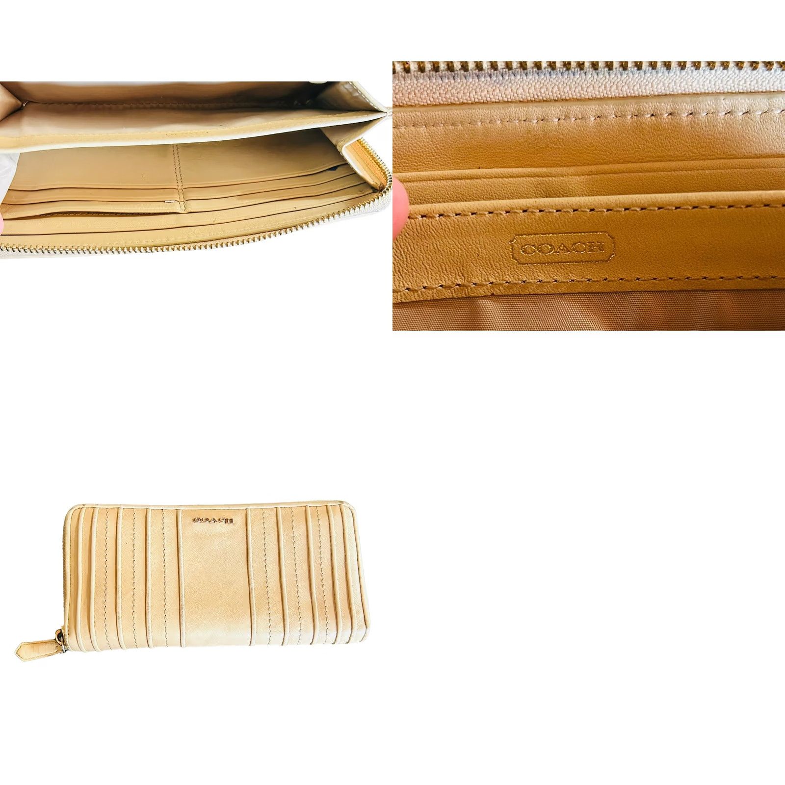 Coach COACH Gathered Beige Leather Long Wallet Quilted Zipper Round Women's Read Des Envelop Wallet Zip-Around Credit Card Size ONE SIZE - 11 Thumbnail