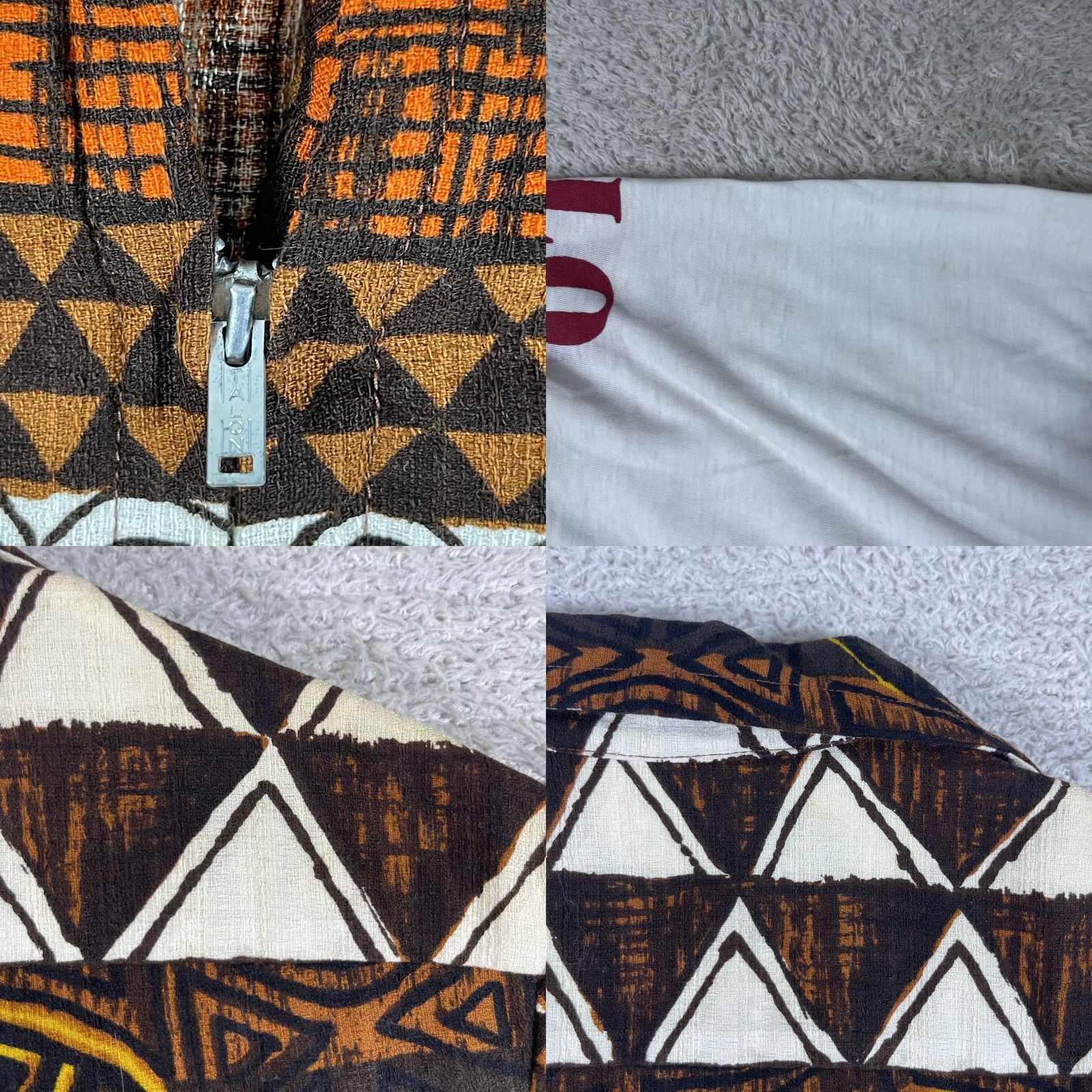 Vintage VINTAGE Tropicana Hawaiian Shirt Mens M Barkcloth Full Zip 60s Loop Cabana Geometric Short Sleeve Brown Zip Button-Up Mens Size US M / EU 48-50 / 2 - 9 Thumbnail