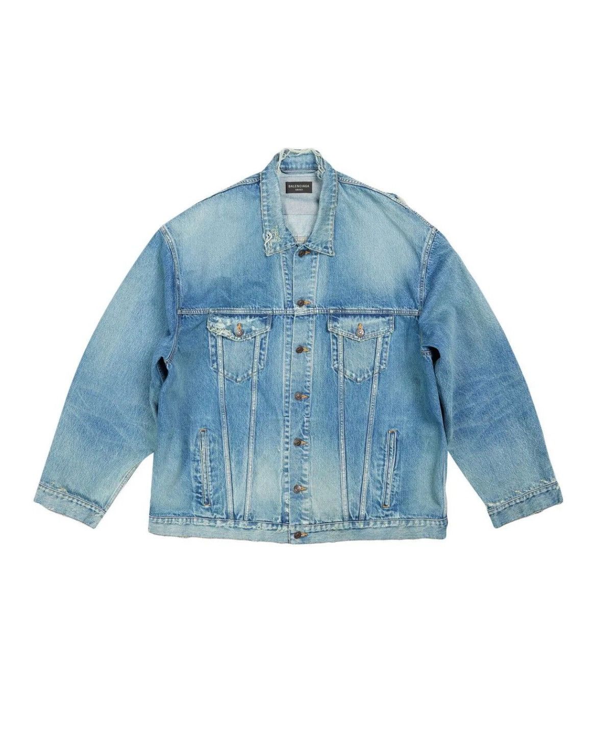 image of Balenciaga Distressed Denim Jacket, Men's (Size XL)