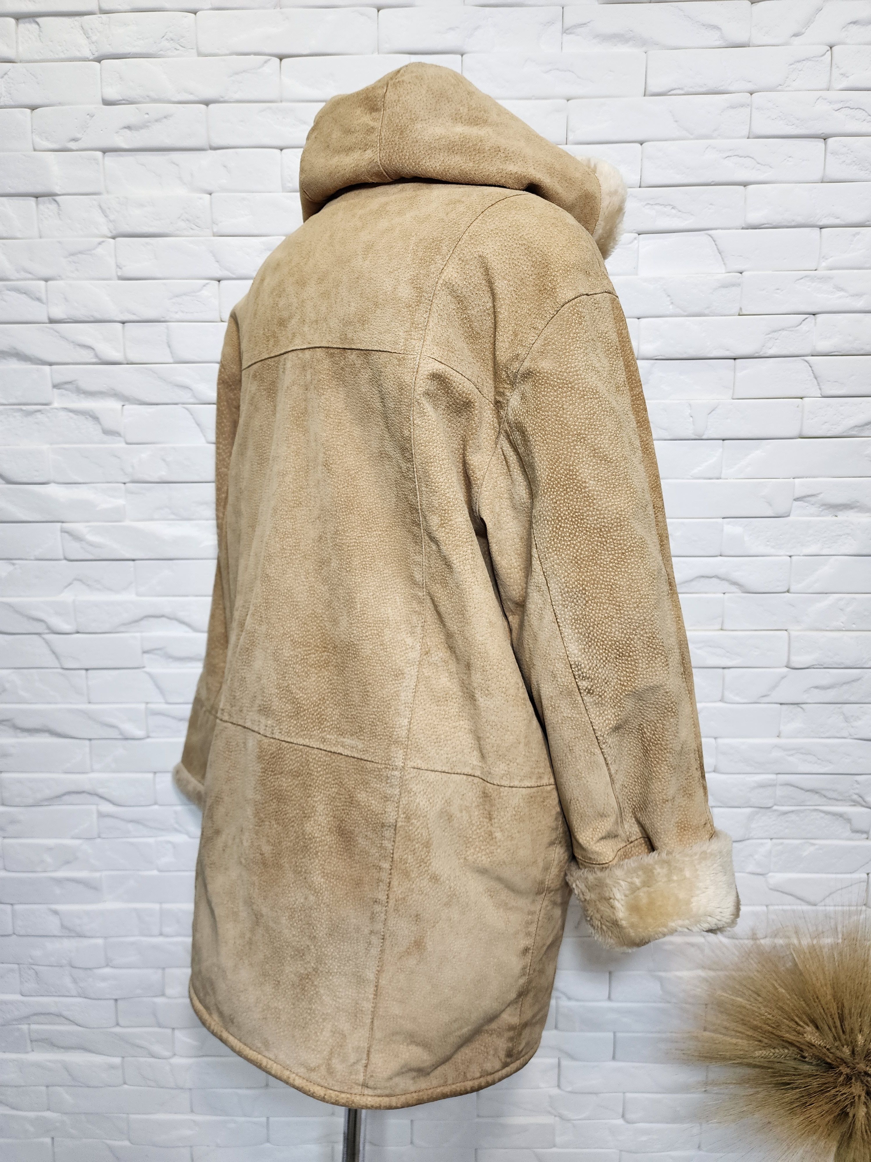 Genuine Leather Brown Women's Fur Jacket: Women's Vintage Button Hooded Coat Size XXL / US 16-18 / IT 52-54 - 5 Thumbnail