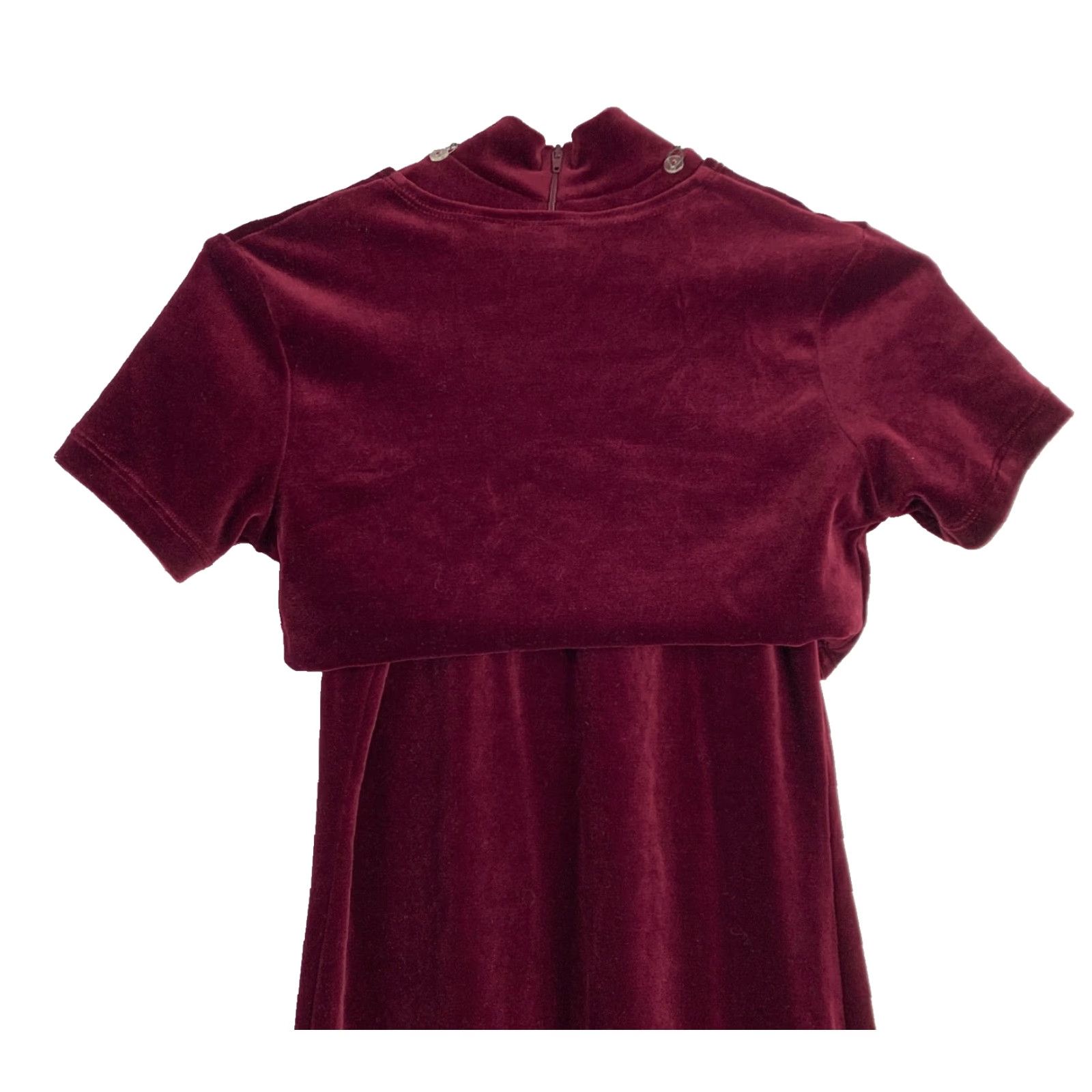 Vintage VINTAGE Rose Cottage Burgundy Velvet Velour Dress 10 Attached Necklace Sleeveless Turtleneck Zip Long 90s Adults Teens Women Size L / US 10 / IT 46 - 7 Thumbnail