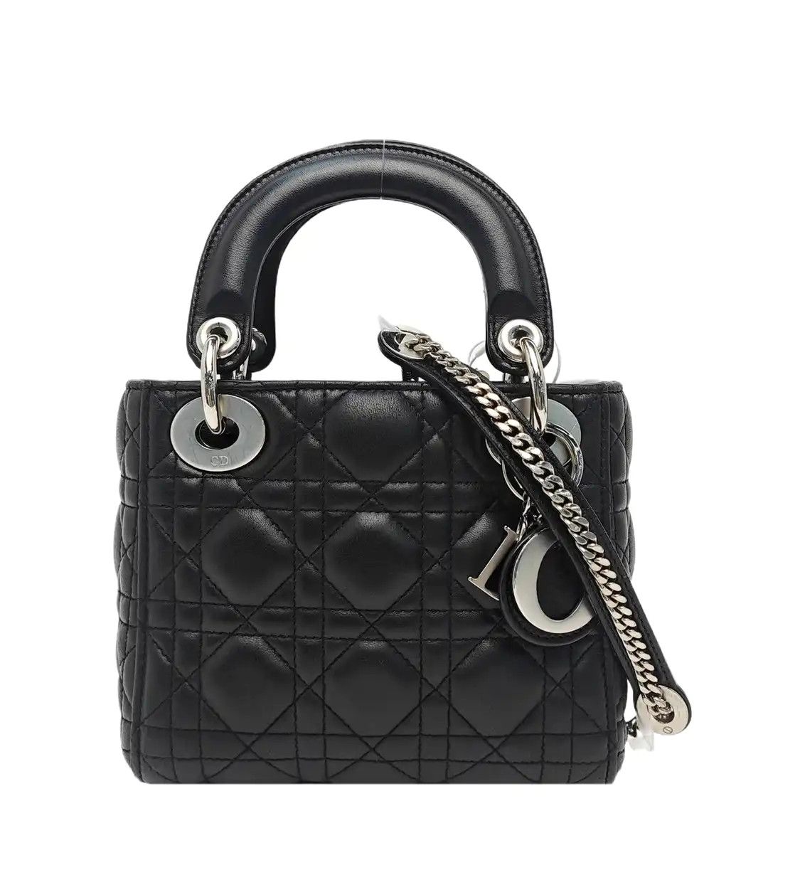Dior DIOR Lady Dior black sheepskin rattan plaid quilted Lady mini shoulder bag handb Size ONE SIZE - 1 Thumbnail