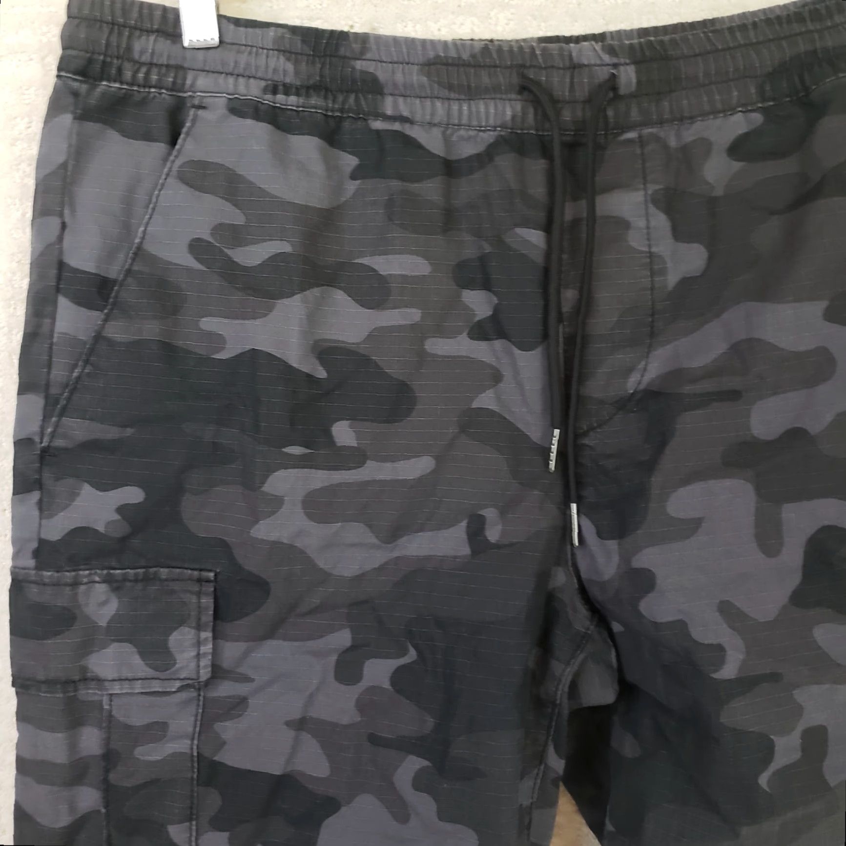 Vintage Lazer Drawstring Shorts Men’s L Black Camo Cotton Cargo 36x11 Size US 33 - 2 Thumbnail
