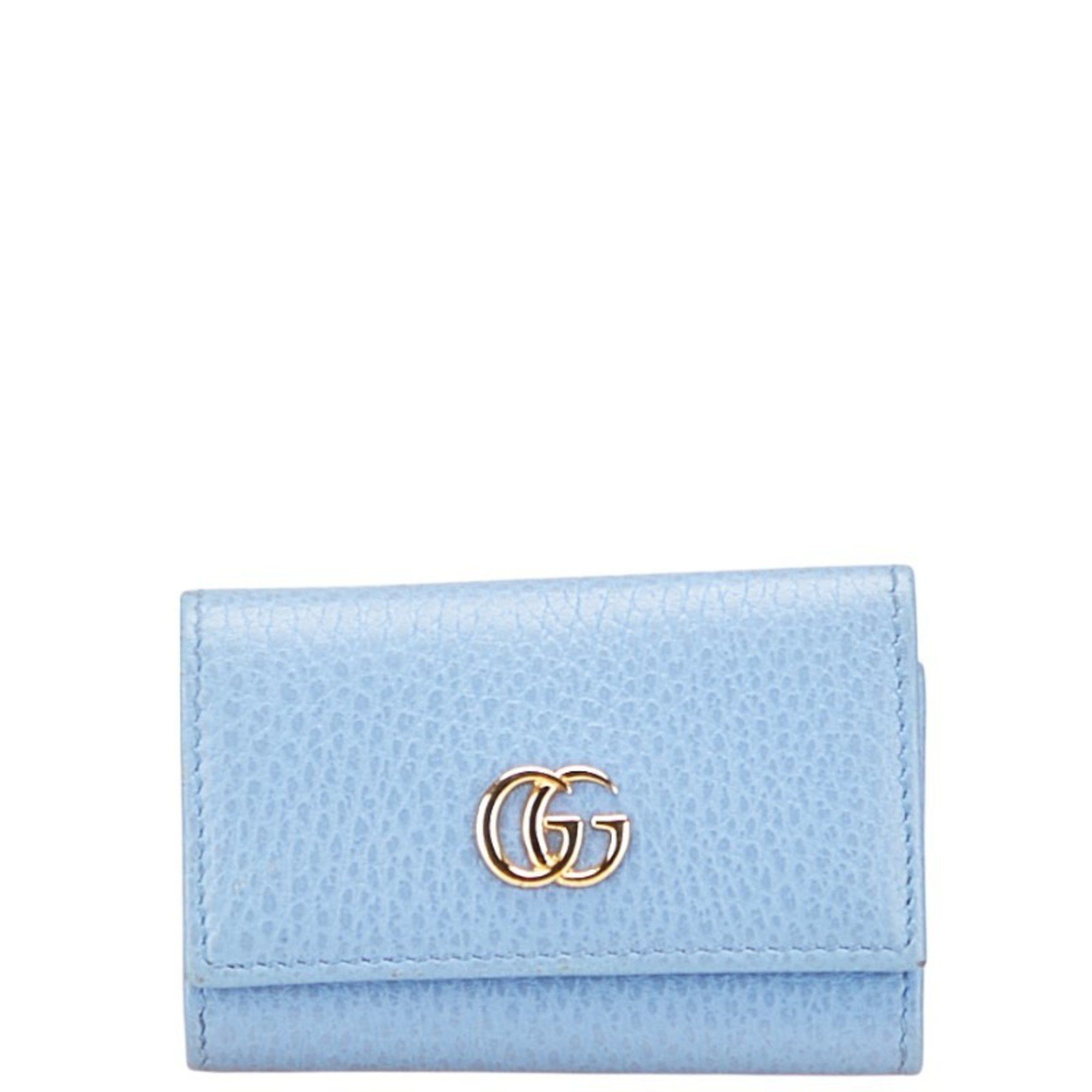 Gucci GG Marmont Double G Key Case 456118 Light Blue Leather