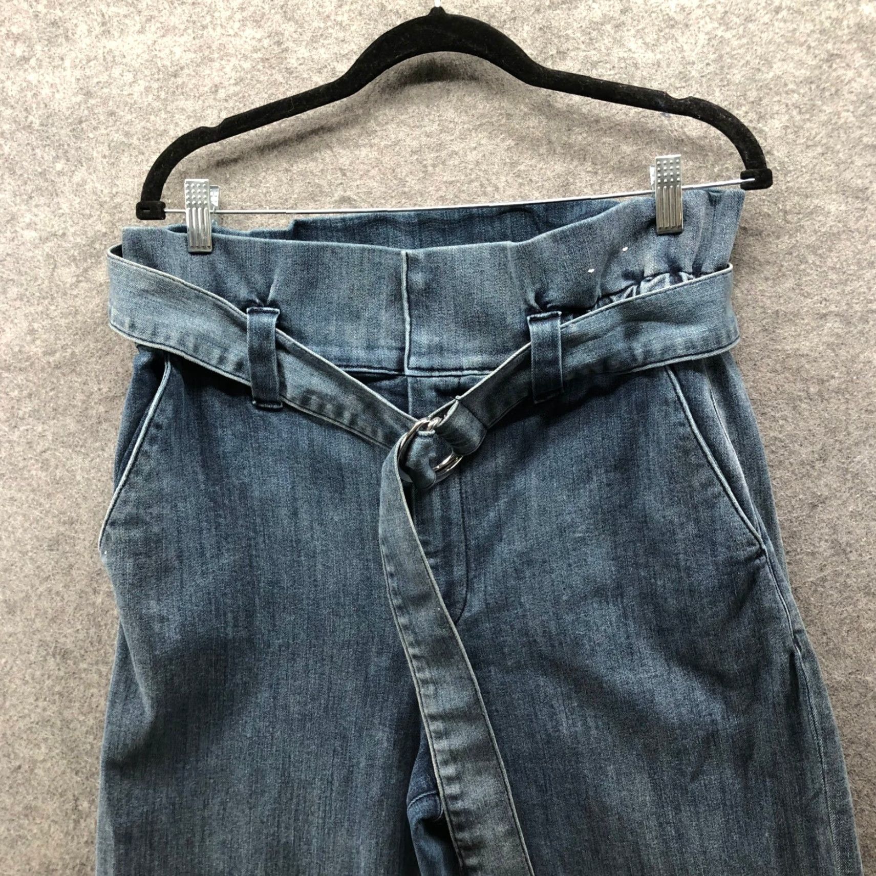 Express Express Jeans Womens 12 Blue Dark Wash Paperbag High Rise Wide-Leg Belted Crop 25in Inseam Size 34" / US 12 / IT 48 - 3 Thumbnail