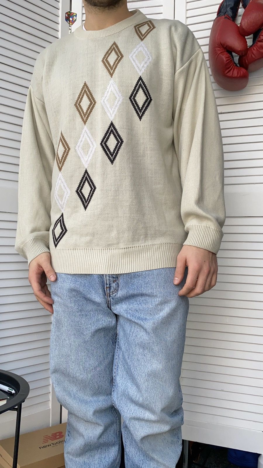 Vintage Vintage 70s Diamond Pattern Knit Crewneck Sweater Size US L / EU 52-54 / 3 - 3 Thumbnail