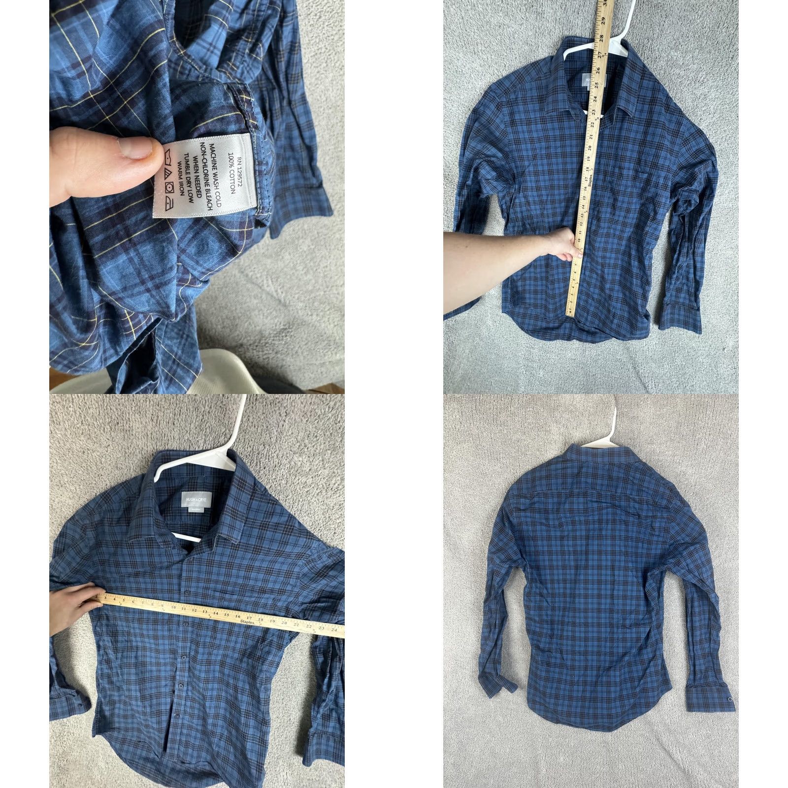 Vintage Hugh & Crye Shirt Mens M Long Sleeve Button Front Plaid Blue Cotton Shirt Size US M / EU 48-50 / 2 - 8 Thumbnail