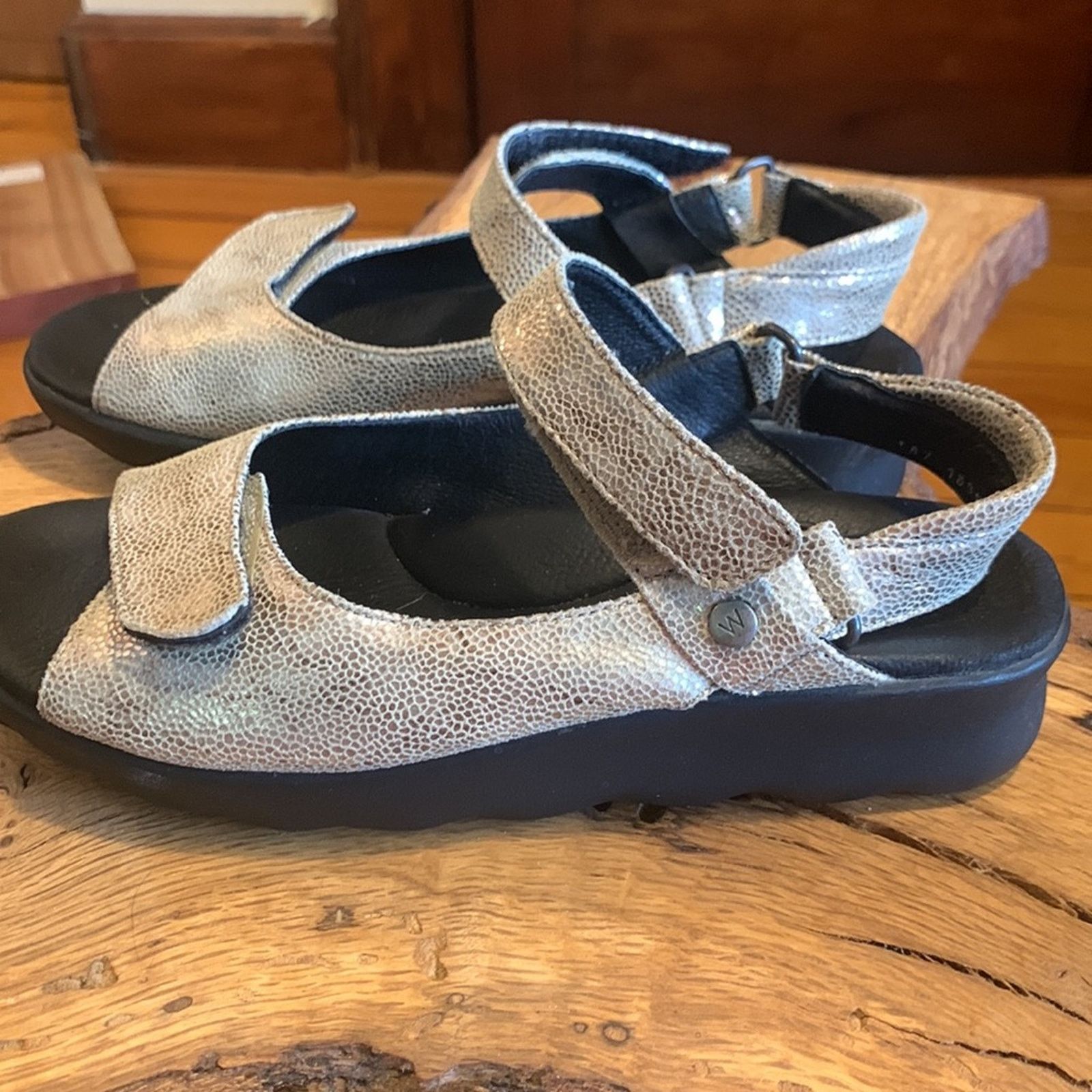 Vintage Wolky metallic gold croc embossed leather Pichu Sandals Size US 7.5 / IT 37.5 - 1 Thumbnail