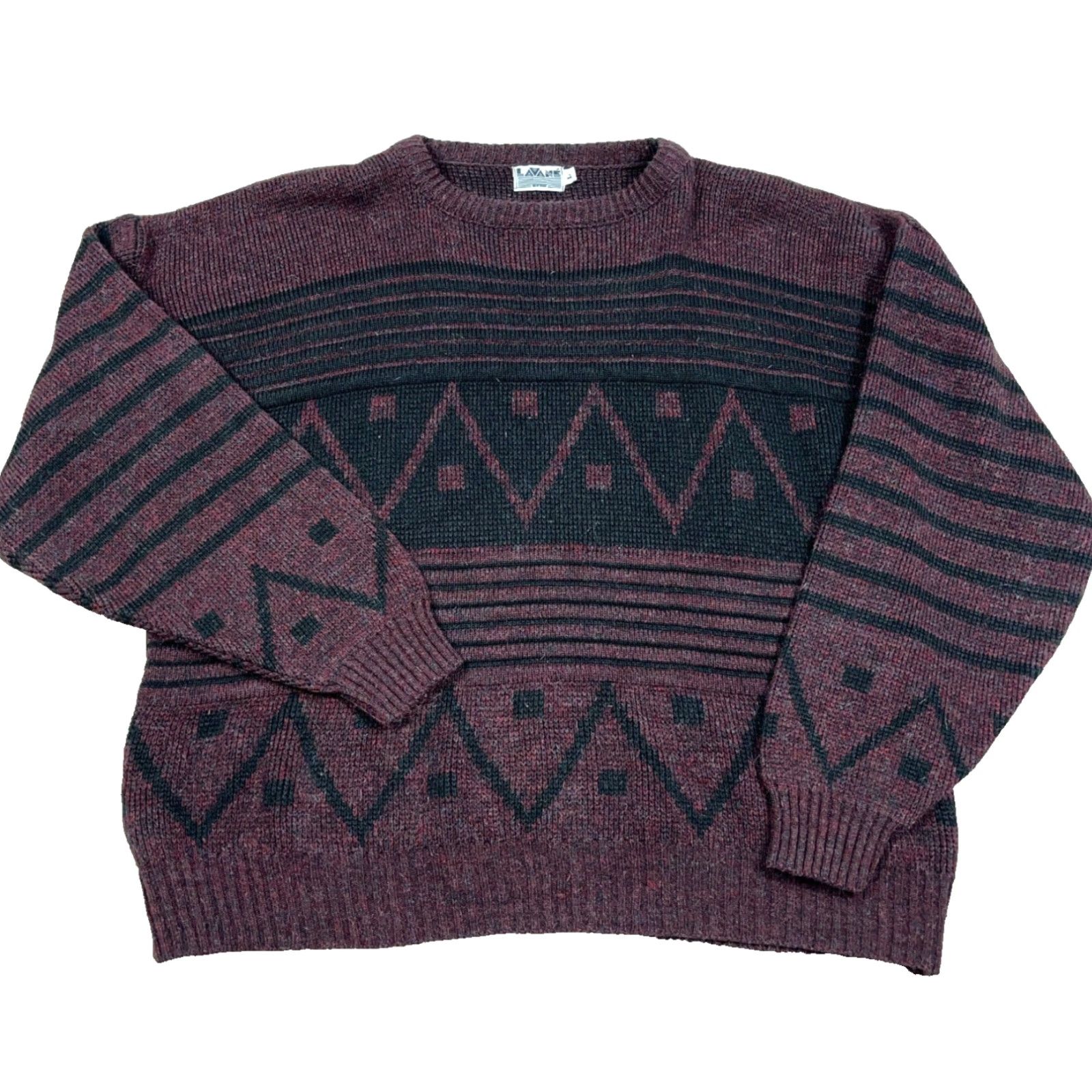 Savane Vintage Lavane Geometric Knit Sweater Mens L Red Black 80s 90s Cosby Hip Hop Retro Grandpa Pullover Crew Neck Autumn Winter Size US L / EU 52-54 / 3 - 2 Thumbnail