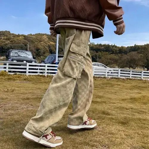 Japanese Brand VIBE Elastic Waist Mens Chessboard Wide Leg Jeans Size US 30 / EU 46 - 4 Thumbnail