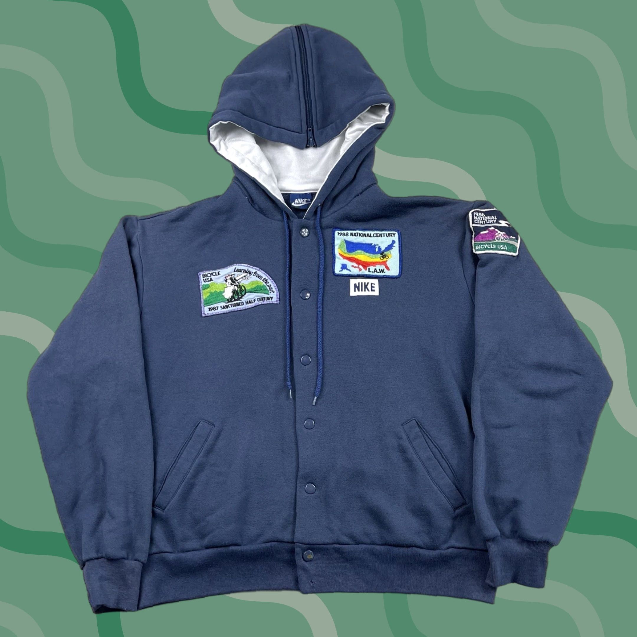 Nike VINTAGE 80s Nike Hoodie Jacket Snap Blue Sportswear Cycling Sz L Mens Size US L / EU 52-54 / 3 - 1 Thumbnail