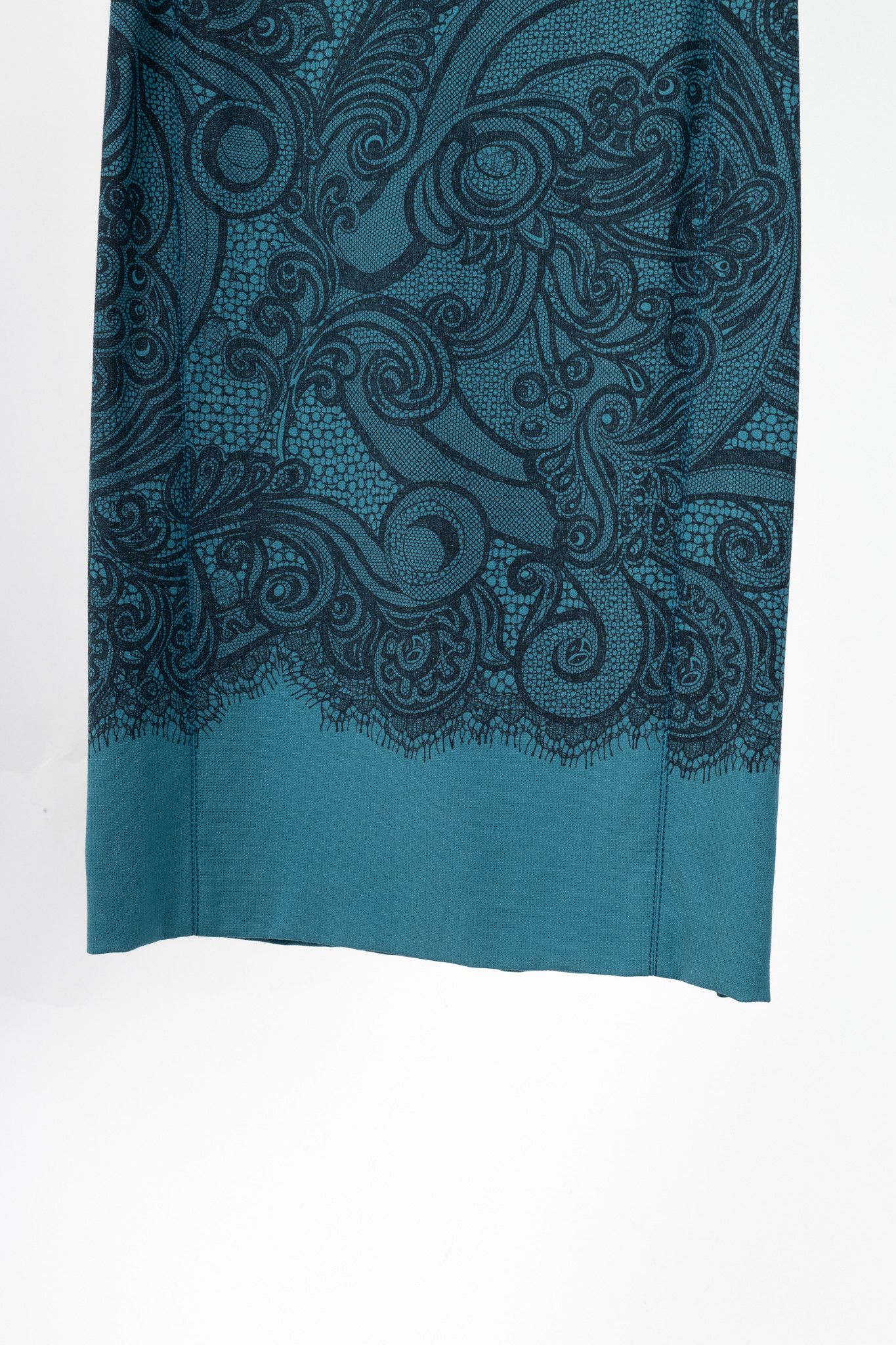 Emilio Pucci Emilio Pucci PF12 Petrol Wool-Blend Lace-Printed Crepe Dress Size XL / US 12-14 / IT 48-50 - 6 Thumbnail