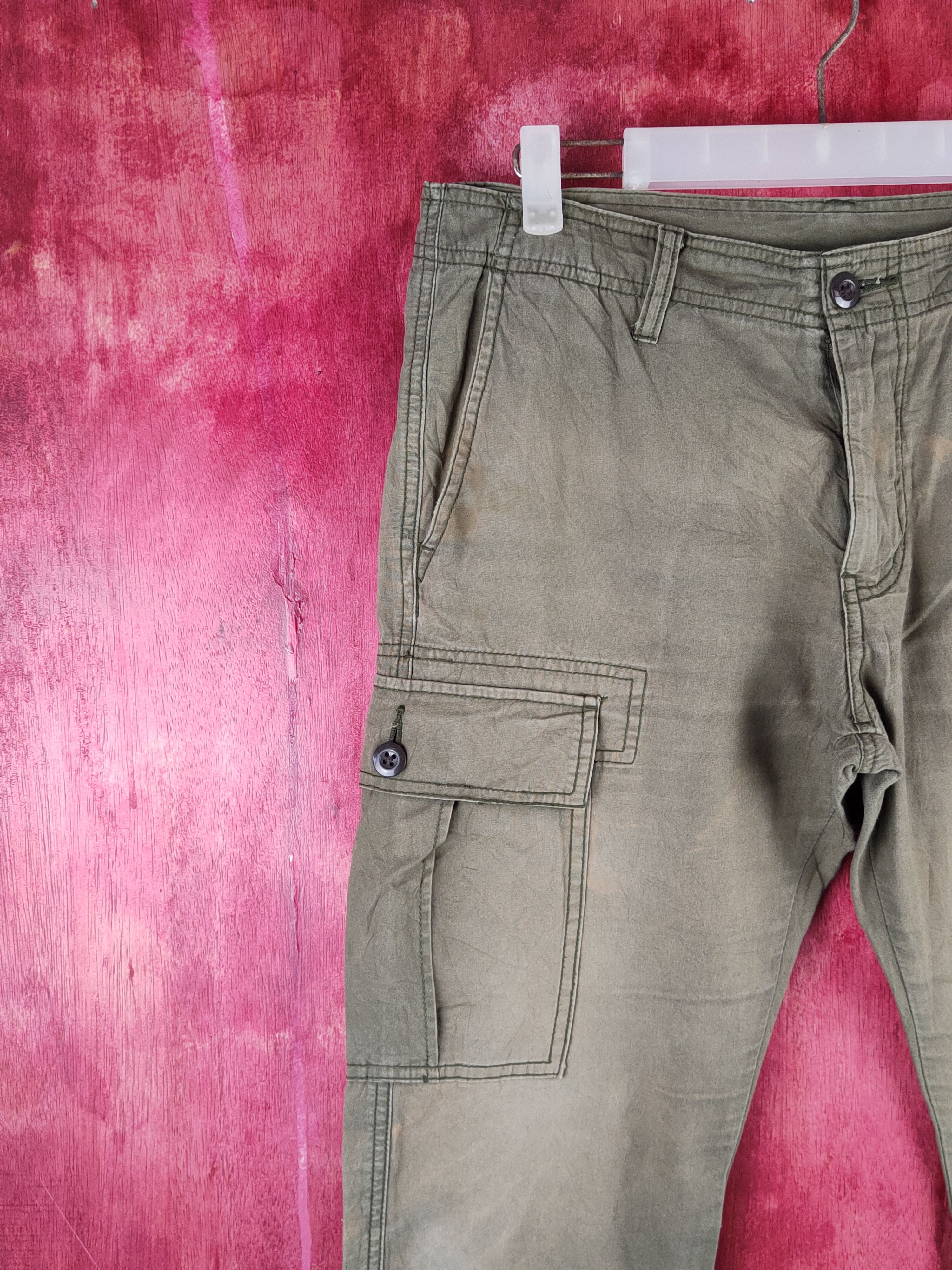Japanese Brand Japanese Brand Olive Faded Multipocket Cargo Pants #S1455 Size US 30 / EU 46 - 3 Thumbnail
