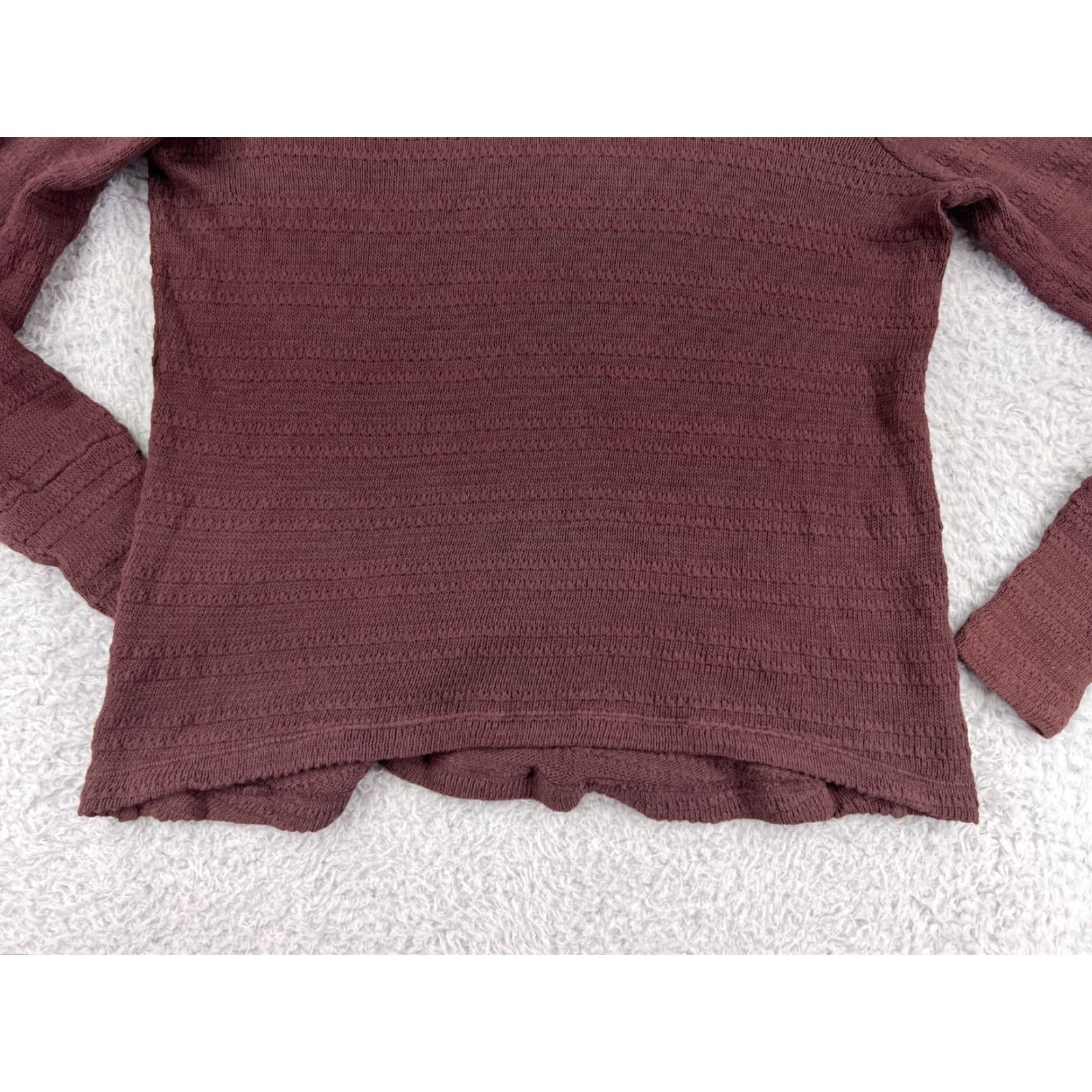 Vintage LA Made Womens Sweater Pullover Long Sleeve Cowl Neck Asymmetric Ruffle Burgundy Fall Winter 100% Cotton Knit Casual Size S / US 4 / IT 40 - 6 Thumbnail