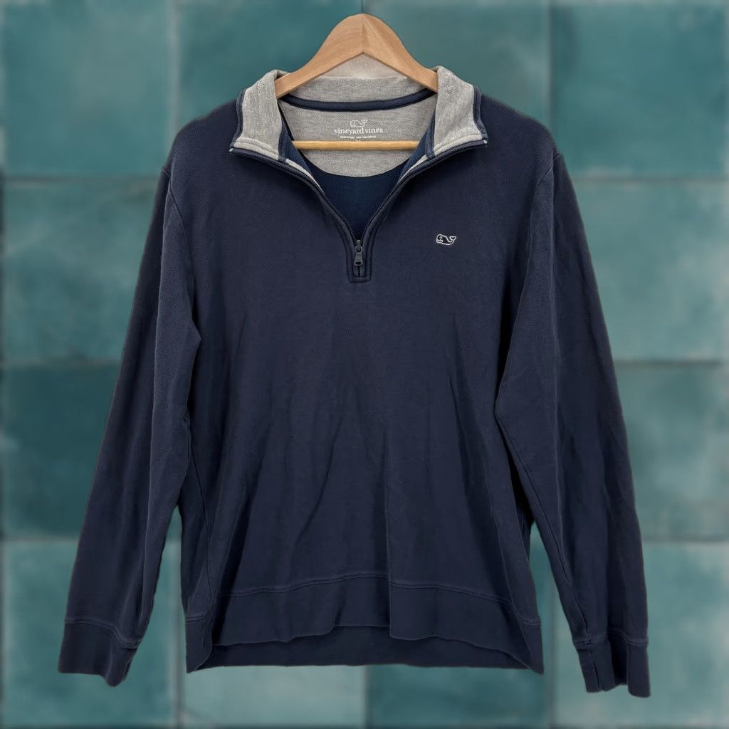 Vineyard Vines Vineyard Vines Pullover Mens Medium Blue Pima Cotton Quarter Zip Sweatshirt Logo Size US M / EU 48-50 / 2 - 1 Thumbnail