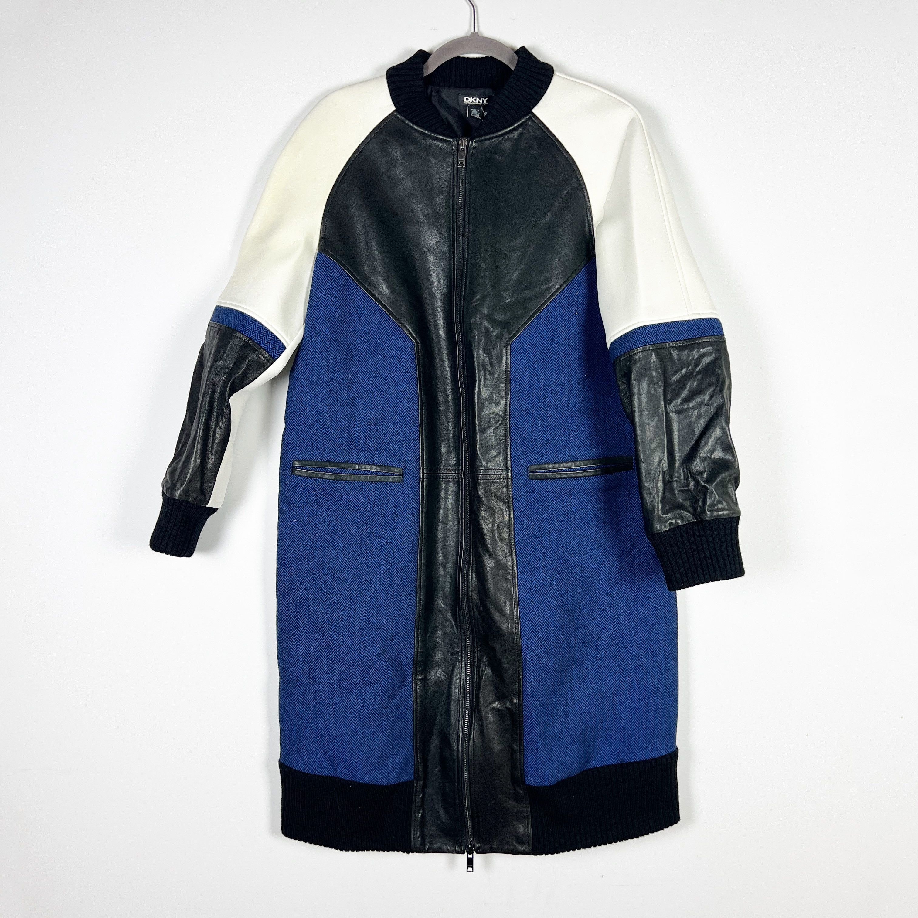 NEW DKNY Wool Leather Cotton Patchwork Full