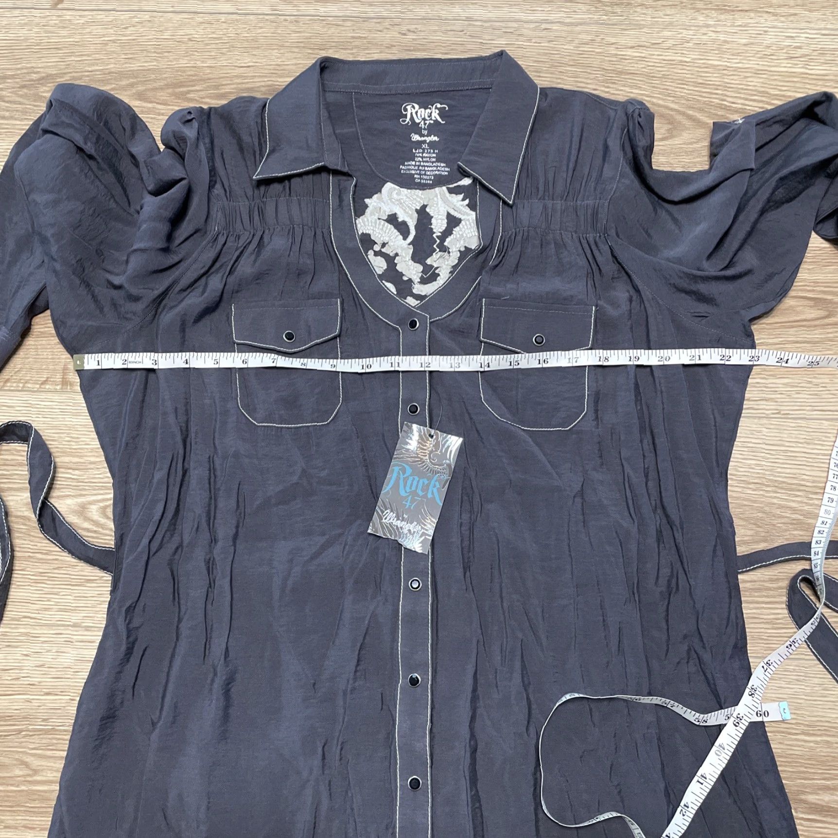 Wrangler Rock 47 by Wrangler Western Tunic Dress XL Gray Snap Embroidered Sequin Womens Size XL / US 12-14 / IT 48-50 - 5 Thumbnail