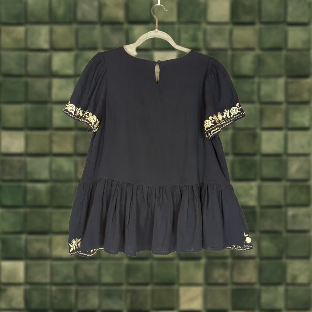 Market Farmers Market peplum Top Lagenlook Embroidered Detail Cotton M Boho Festival Blue Women Blouse Size M / US 6-8 / IT 42-44 - 1 Thumbnail