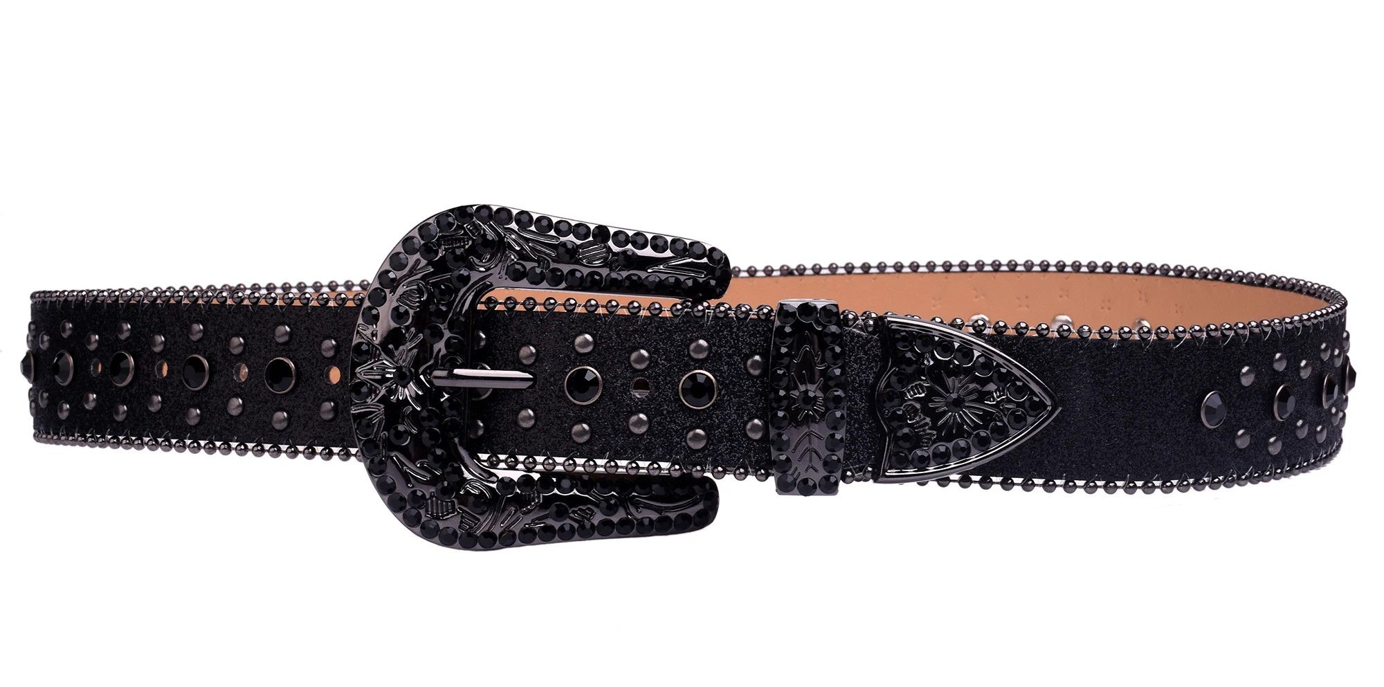 Japanese Brand Cowboy Black Rhinestone belt design leather belt inlay Size ONE SIZE - 6 Thumbnail