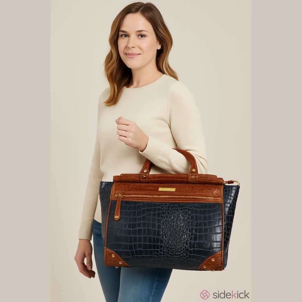 Other Samantha Brown Navy& Brown Croc-Embossed Dowel Bag Size ONE SIZE - 1 Thumbnail