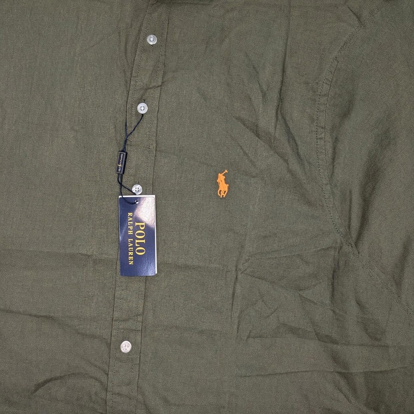 Polo Ralph Lauren Polo Ralph Lauren Custom Slim Fit Linen Shirt L Olive Green Size US L / EU 52-54 / 3 - 4 Thumbnail