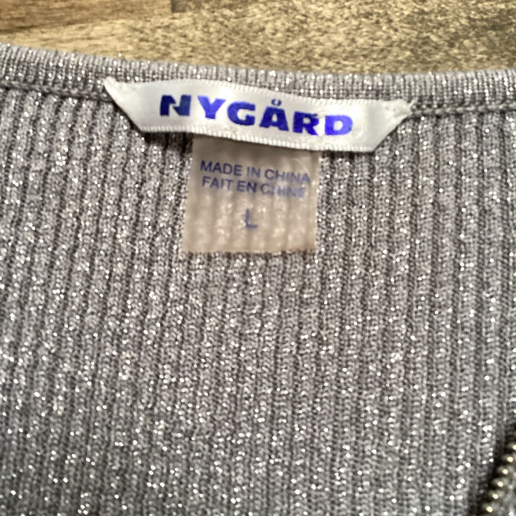 Vintage Nygard Sweater Women L Silver Metallic Knit Ribbed Fitted Long Sleeve Full Zip Size L / US 10 / IT 46 - 3 Thumbnail