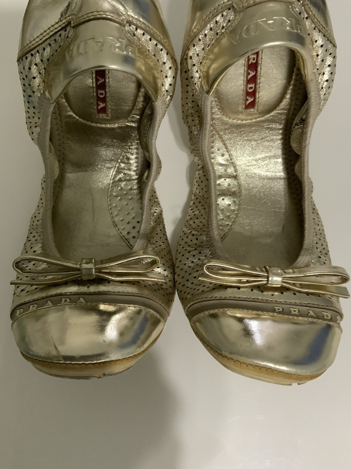 Prada PRADA Women's Metallic Gold flats ballerinas Size US 7 / IT 37 - 1 Thumbnail