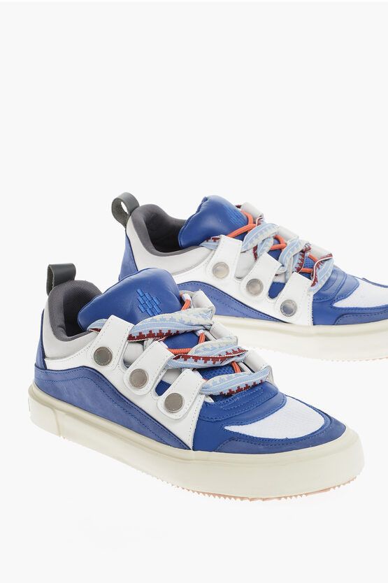 image of Marcelo Burlon Suede Ticinella Sneakers With Maxi Strings in Blue, Men's (Size 12)