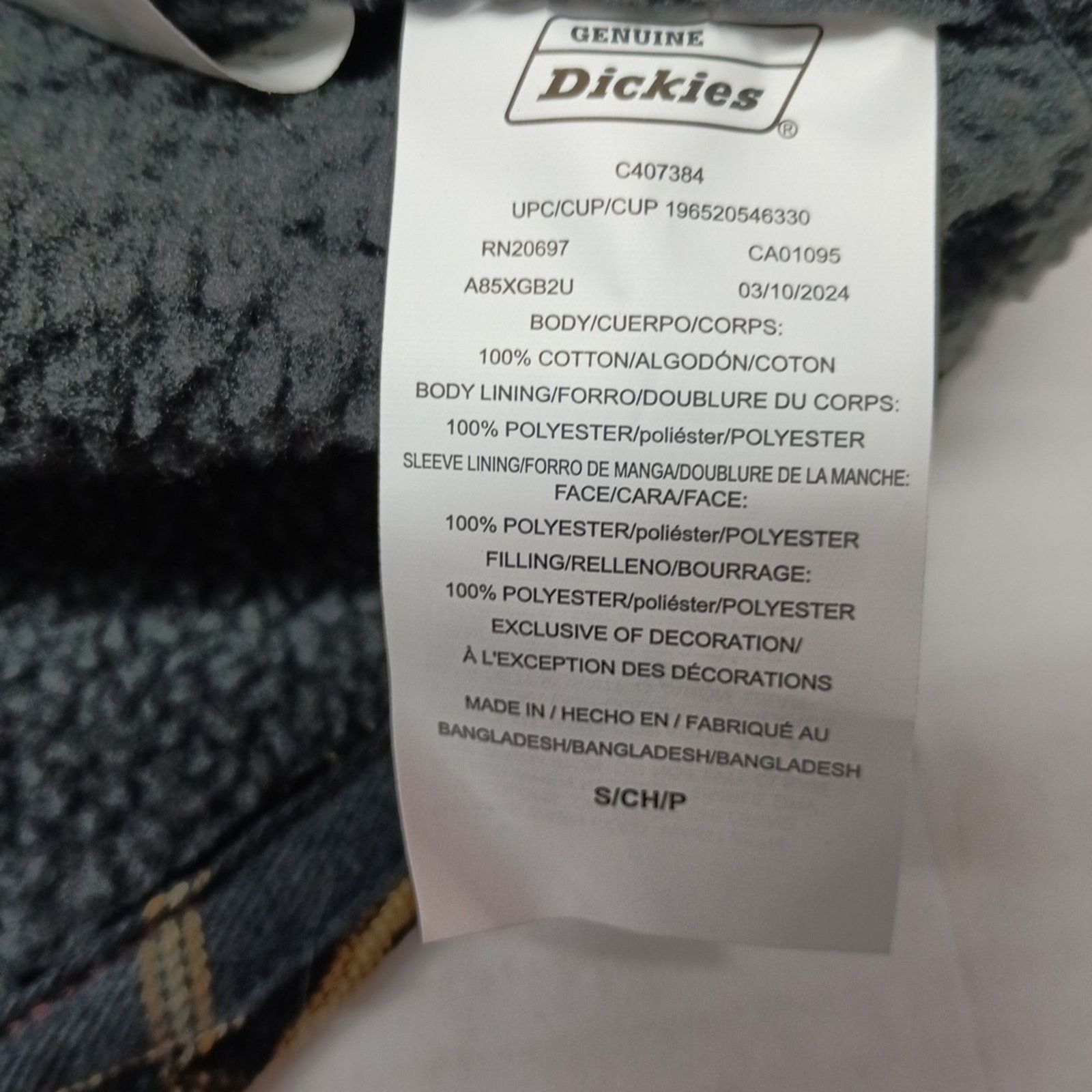 Dickies Dickies Mens S Fleece Lined Flannel Shirt Jacket Black Plaid Size US S / EU 44-46 / 1 - 10 Thumbnail