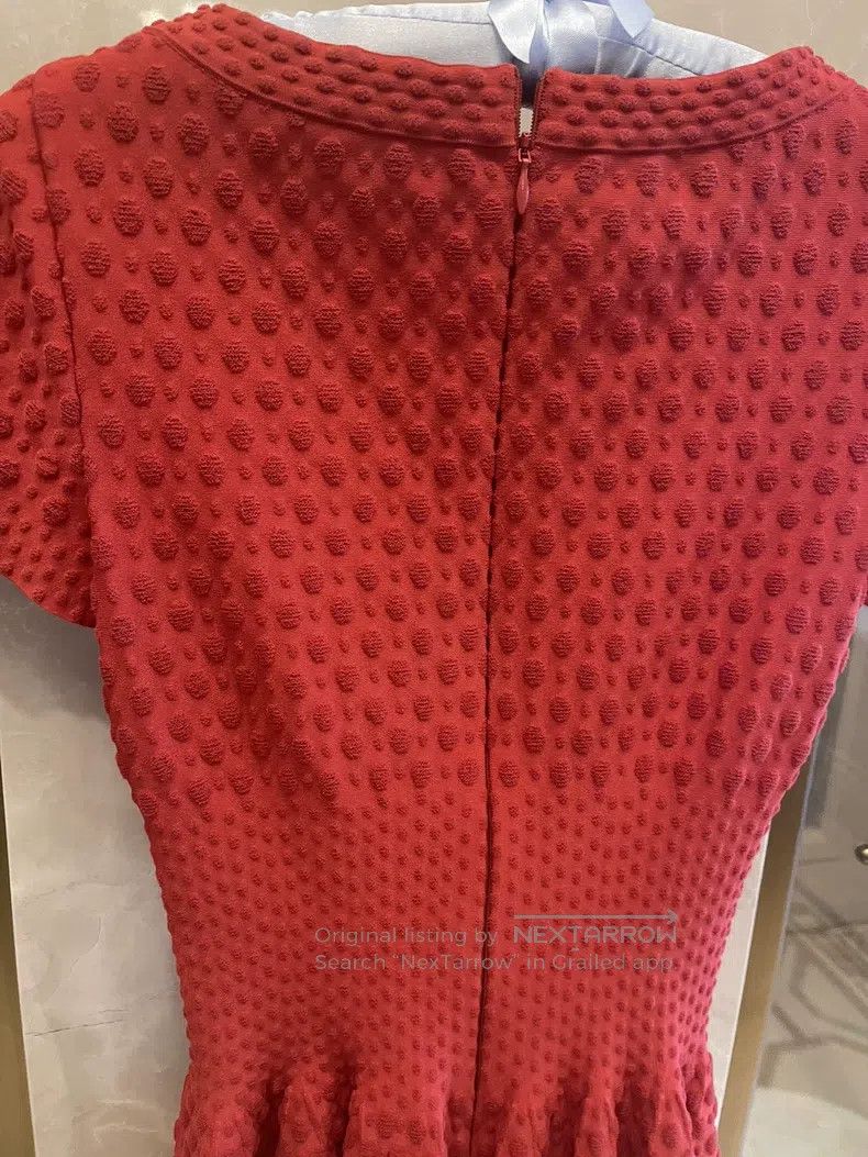 Alaia Alaia Red Crew Neck Knit A-Line Dress with Waist Cinching Size XS / US 0-2 / IT 36-38 - 5 Thumbnail