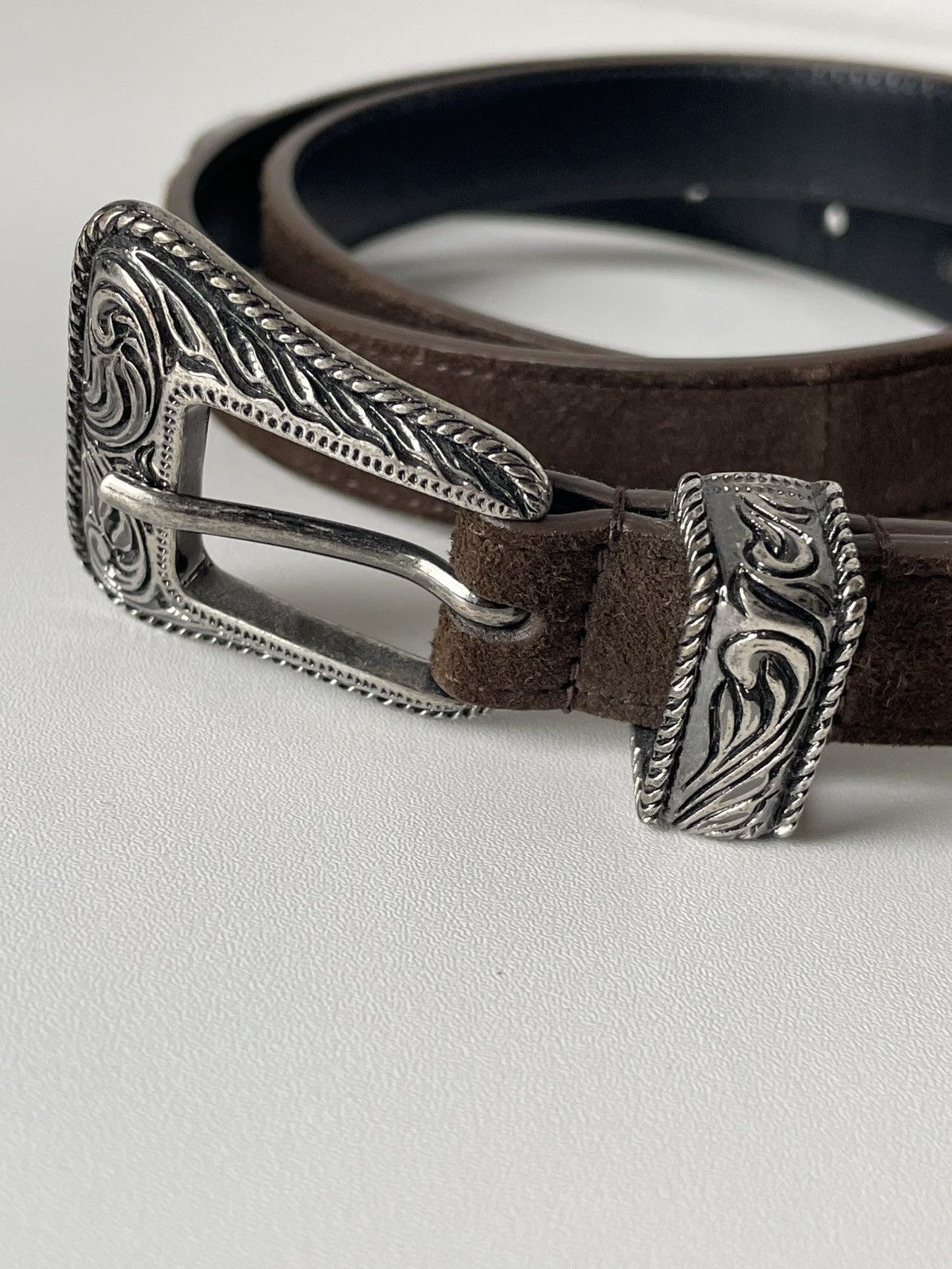 Saint Laurent Paris NEW Saint Laurent Paris Suede Leather Brown Western Belt Size ONE SIZE - 3 Thumbnail