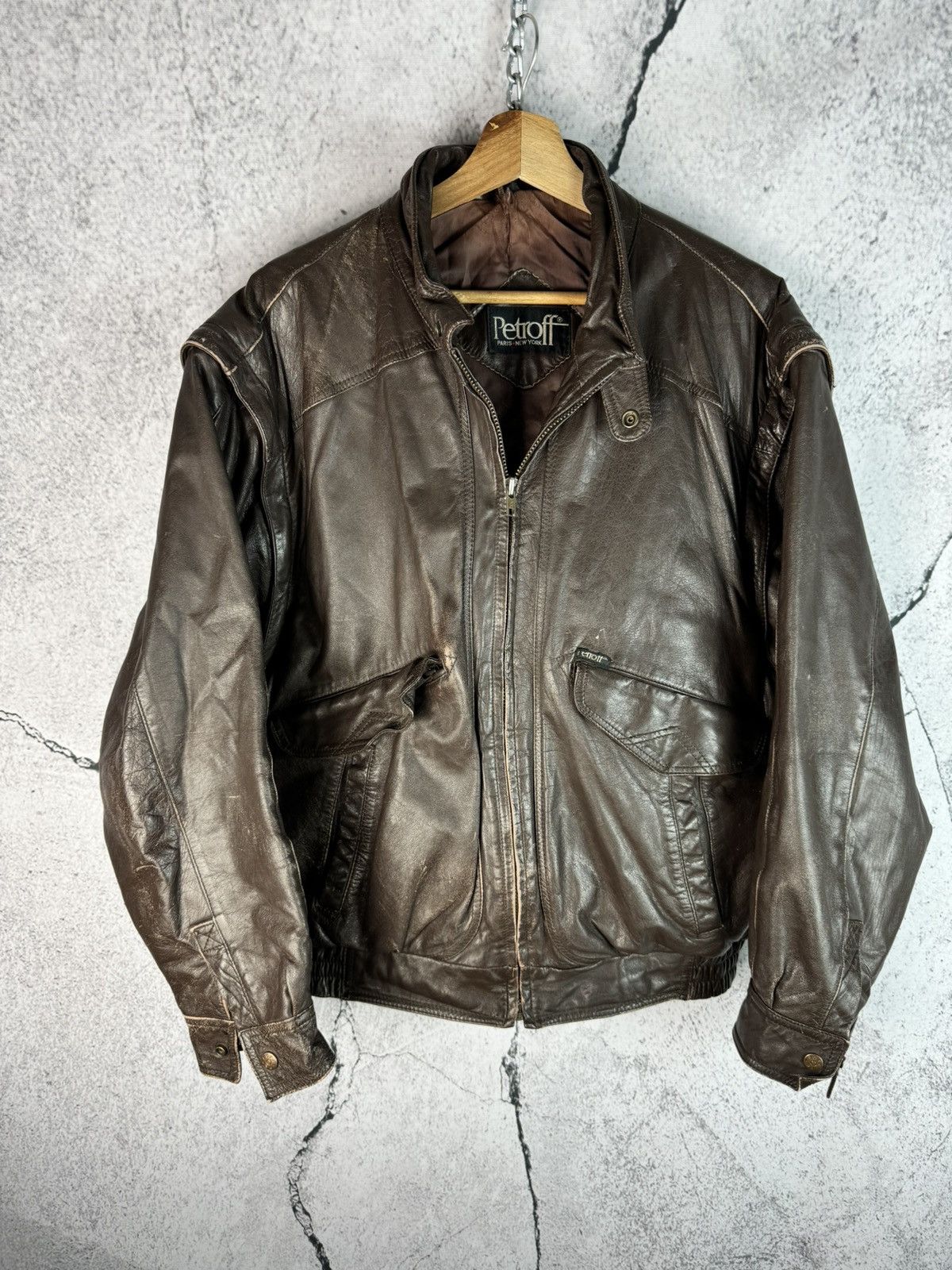 Vintage Vintage 90’s Petroff rare Bomber Leather Jacket Size US M / EU 48-50 / 2 - 1 Thumbnail