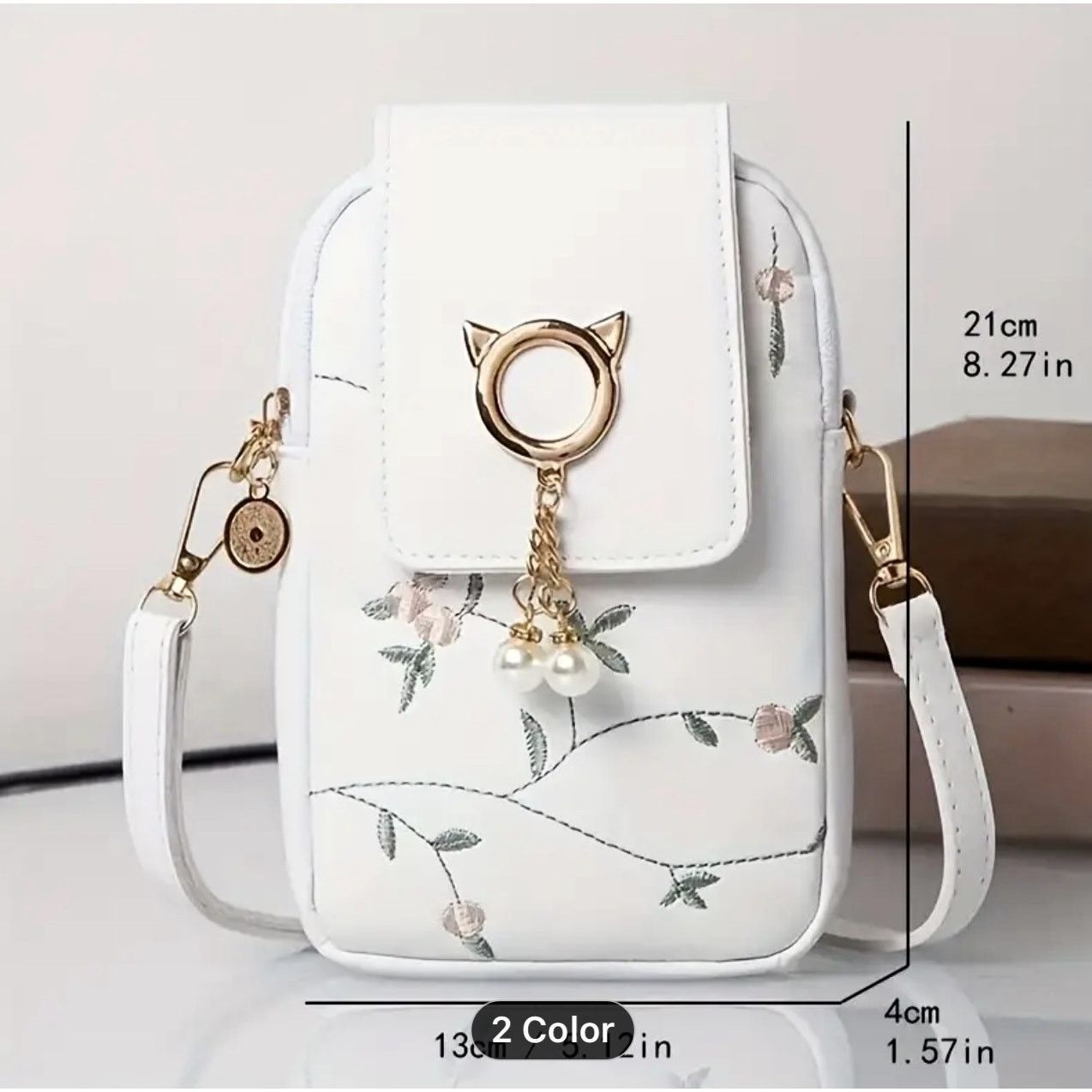 Other Embroidered Cat Crossbody Phone Bag Magnetic Closing Black Size ONE SIZE - 7 Thumbnail