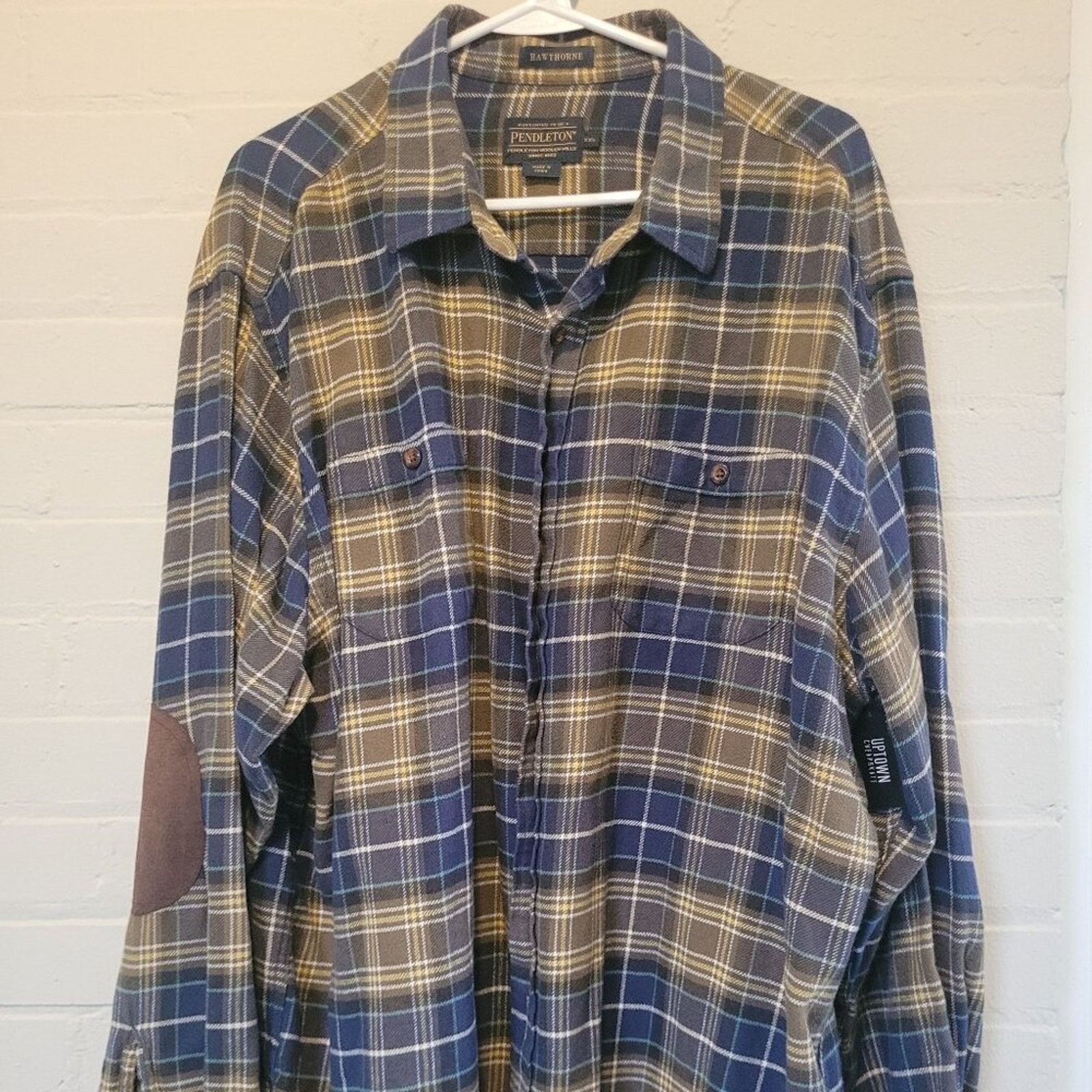 Pendleton Hawthorne Elbow Patch Plaid Flannel Shirt Men's