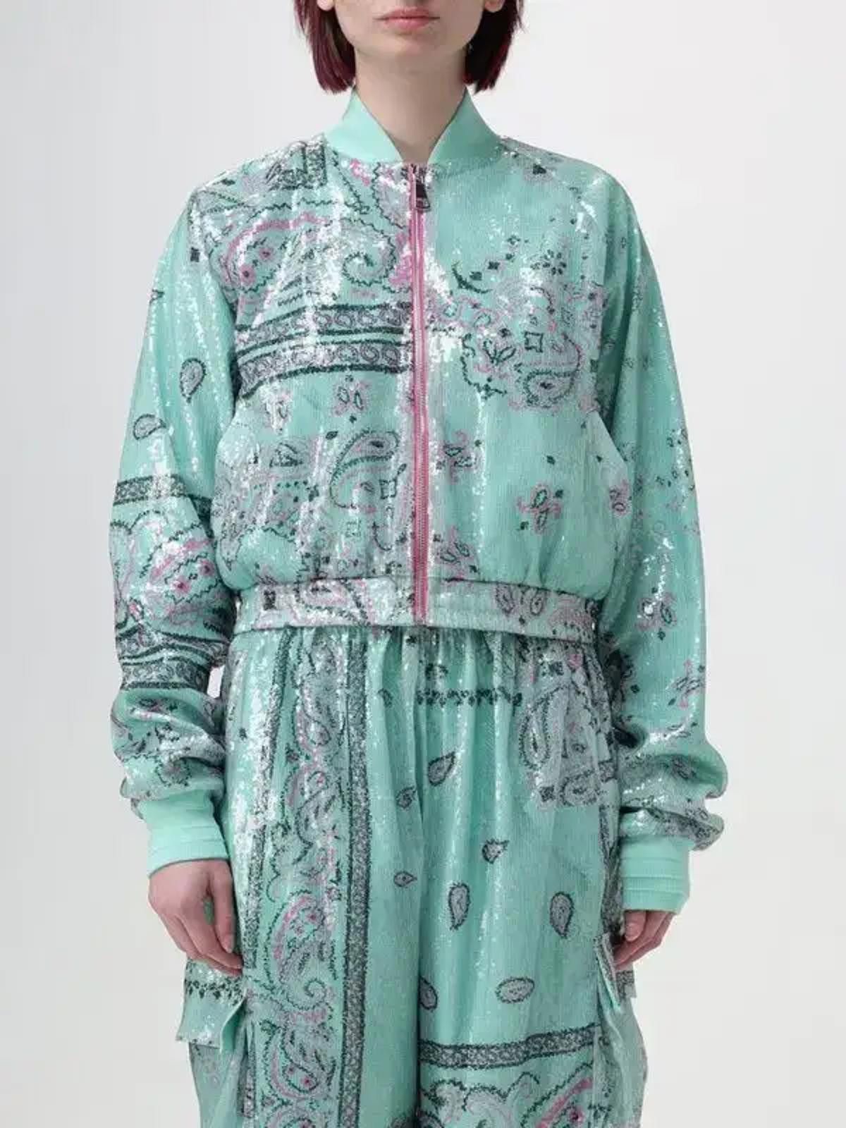 Khrisjoy Khrisjoy Mint Paisley Sequin Bomber Jacket w/Pink Zip Sz S Size XS / US 0-2 / IT 36-38 - 3 Thumbnail