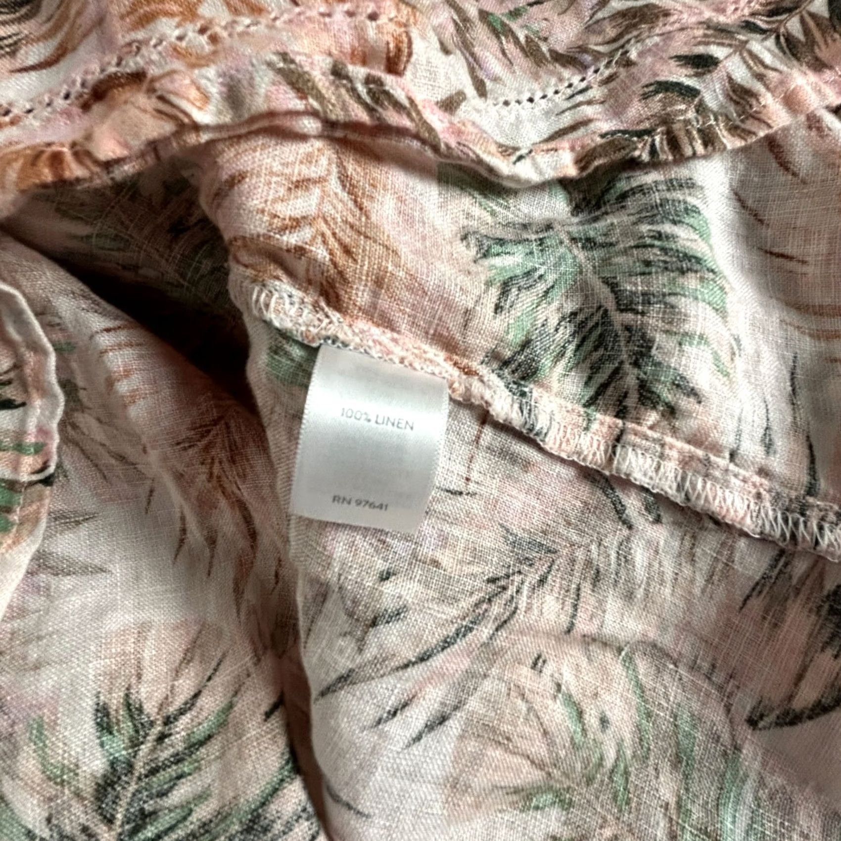 J. Jill J.Jill Love Linen Blouse Top 1X Pink V-Neck 3/4 Sleeve Tropical Print Lightweight Womens Shirt Size XL / US 12-14 / IT 48-50 - 4 Thumbnail